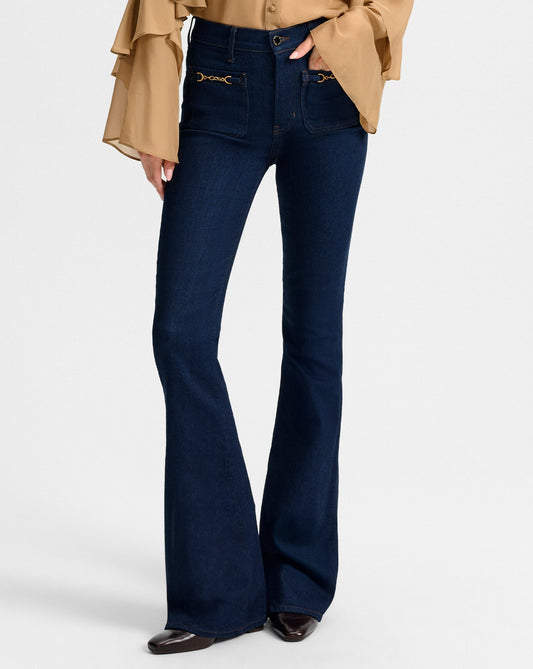 Beverly Chain-Pocket Skinny-Flare Jean