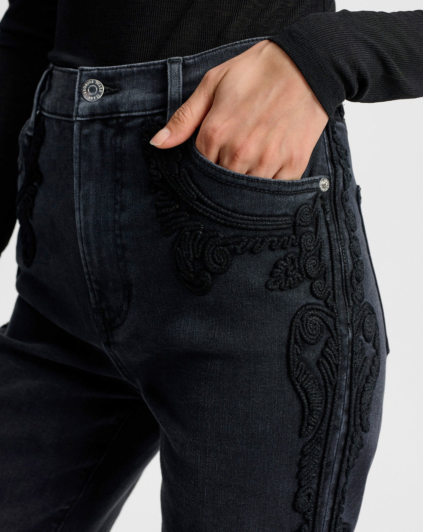 Crosbie Embroidered Slim Wide-Leg Jean