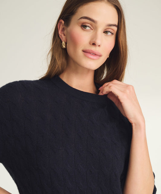 Lightweight Cashmere Cable Oversized Crewneck Sweater