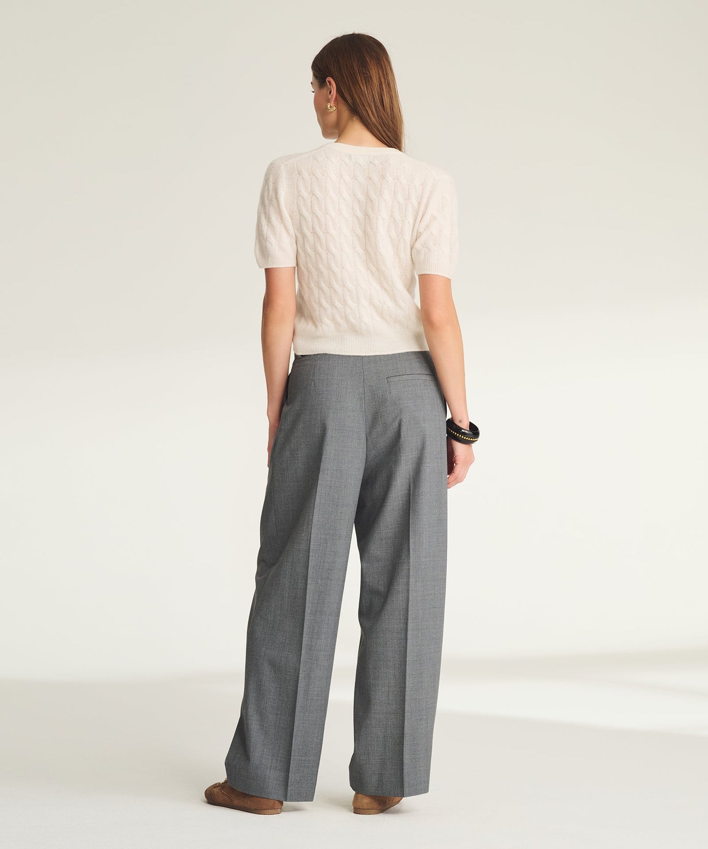 Lightweight Cashmere Cable Short Sleeve Cardigan