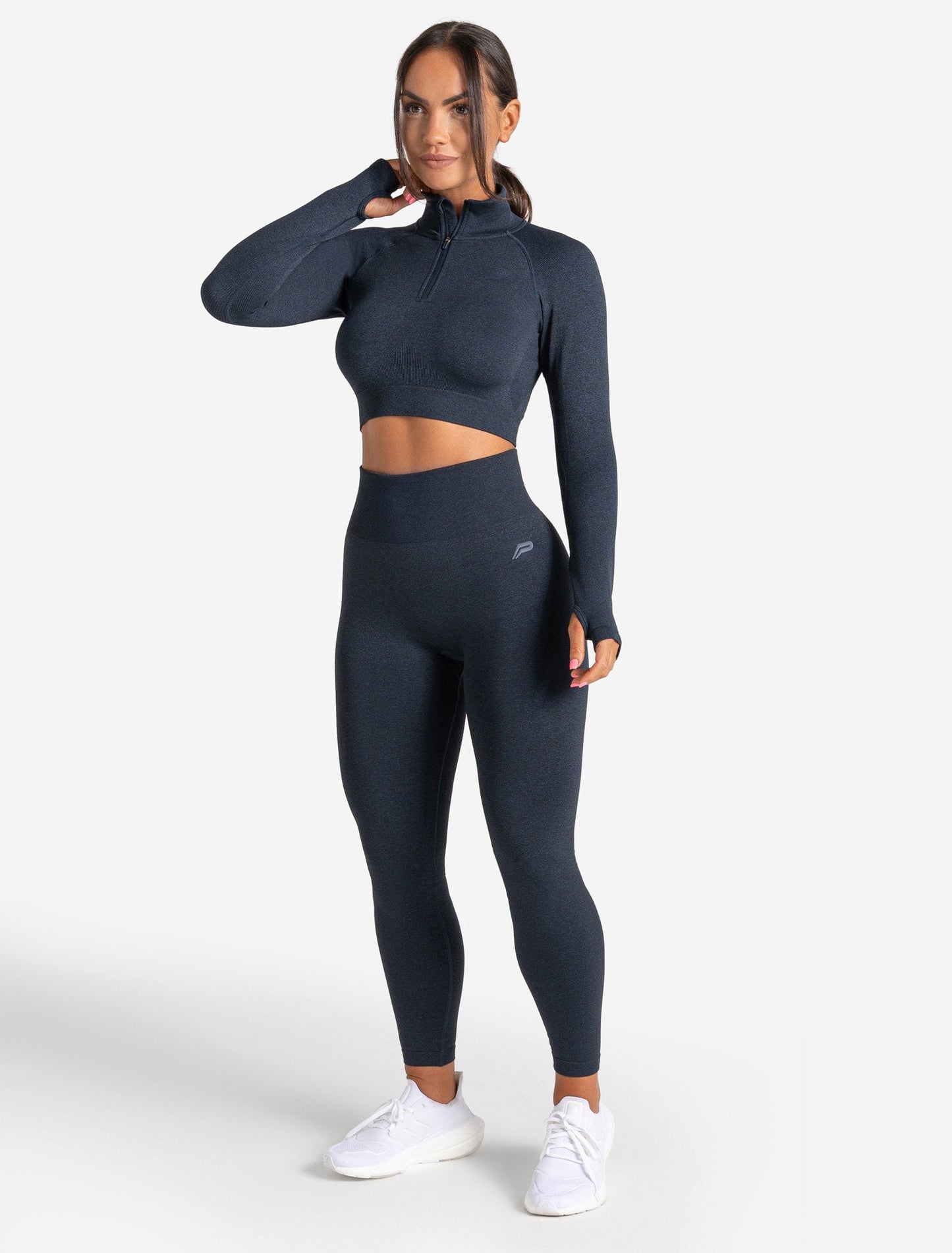 Core Seamless Crop 1/2 Zip - Navy Marl