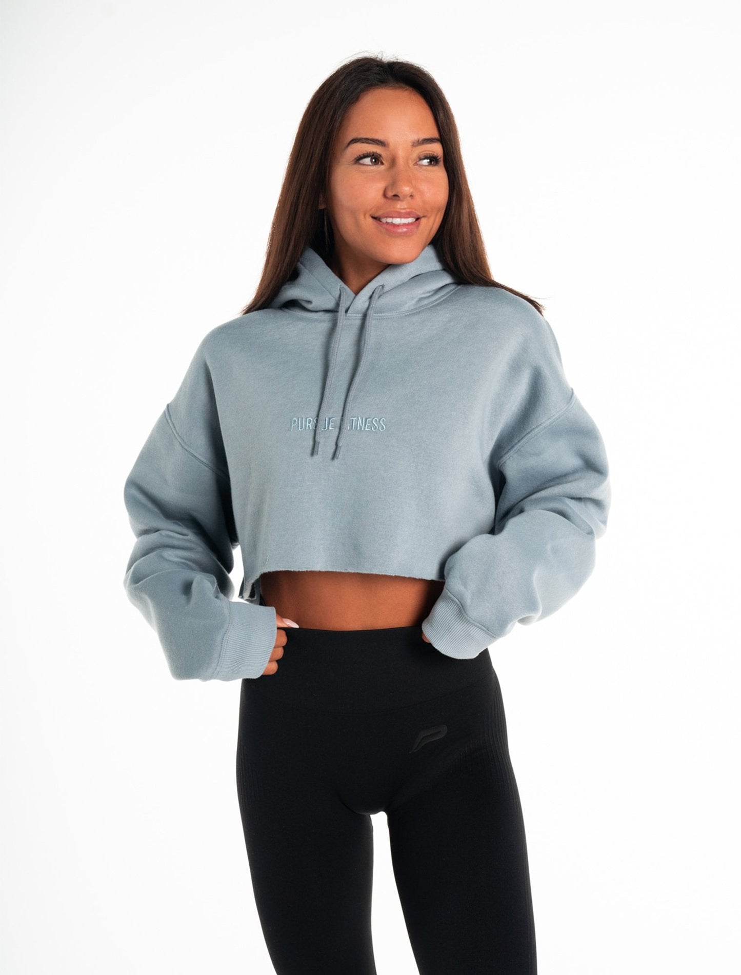 Oversized Crop Hoodie - Washed Blue