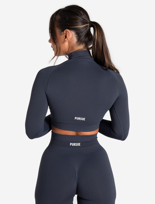 Scrunch Seamless Crop 1/2 Zip - Midnight Blue