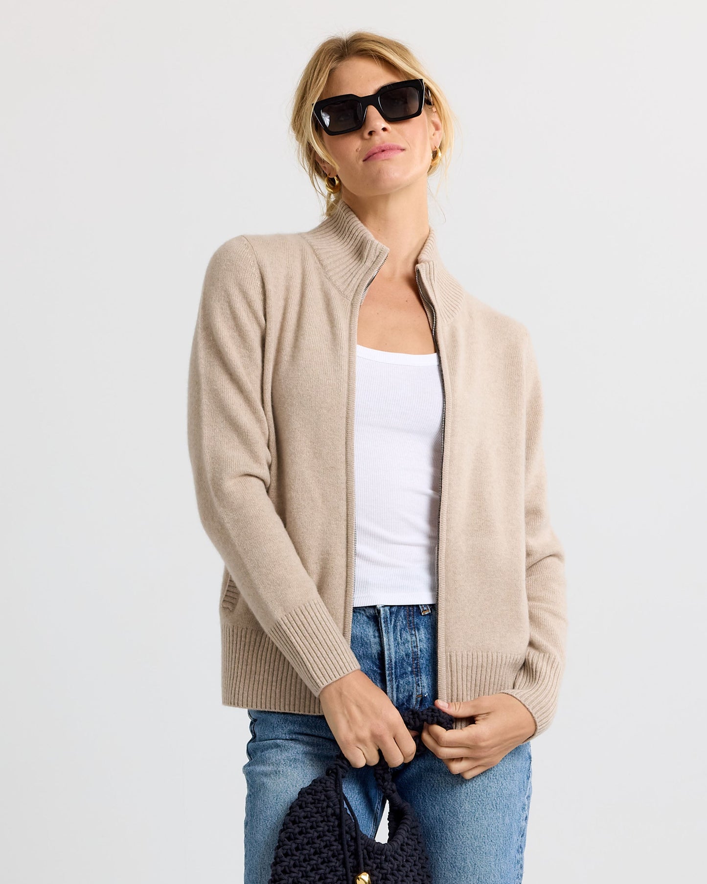 Cashmere Stand Collar Cardigan