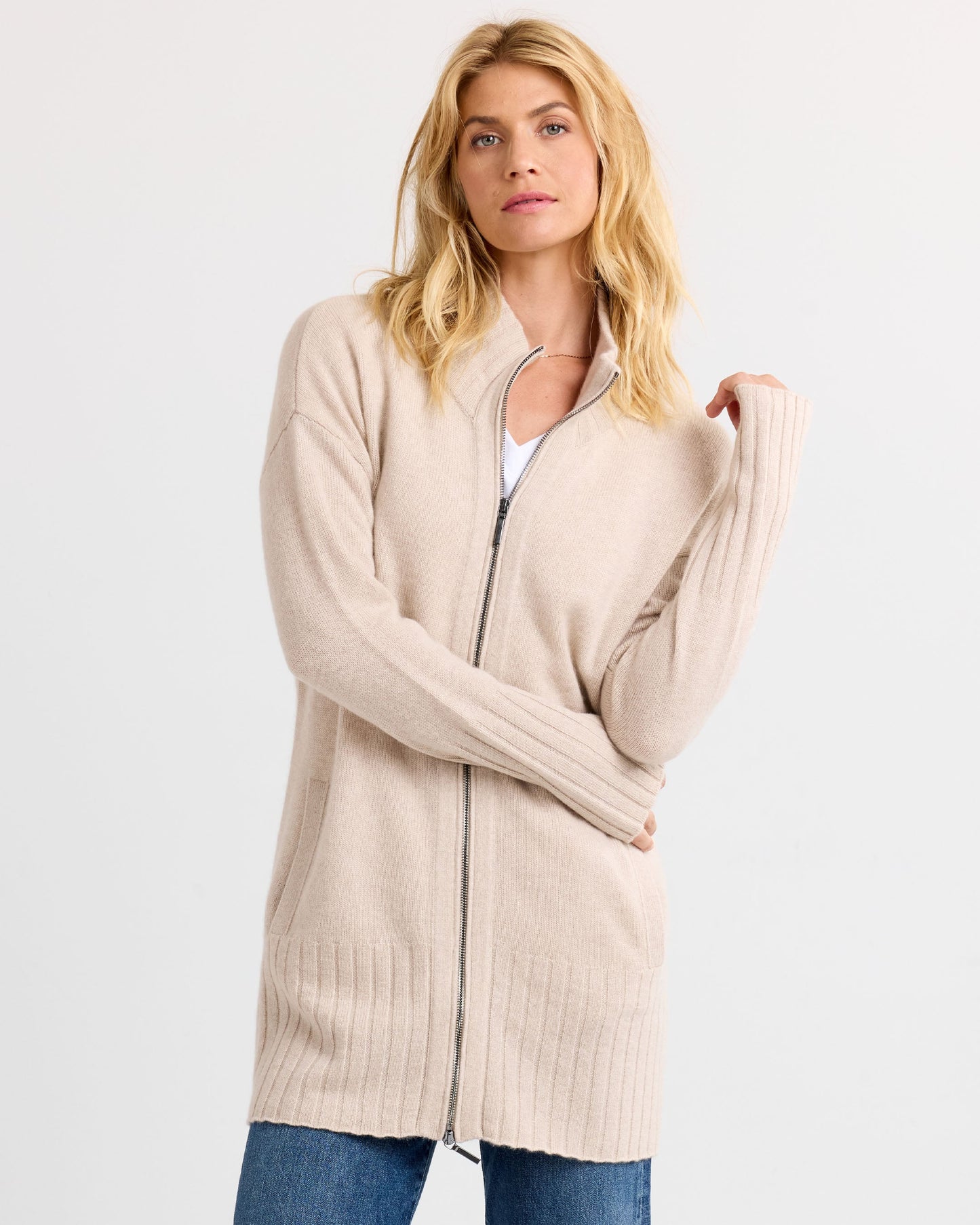 Cashmere Zip Up Cardigan