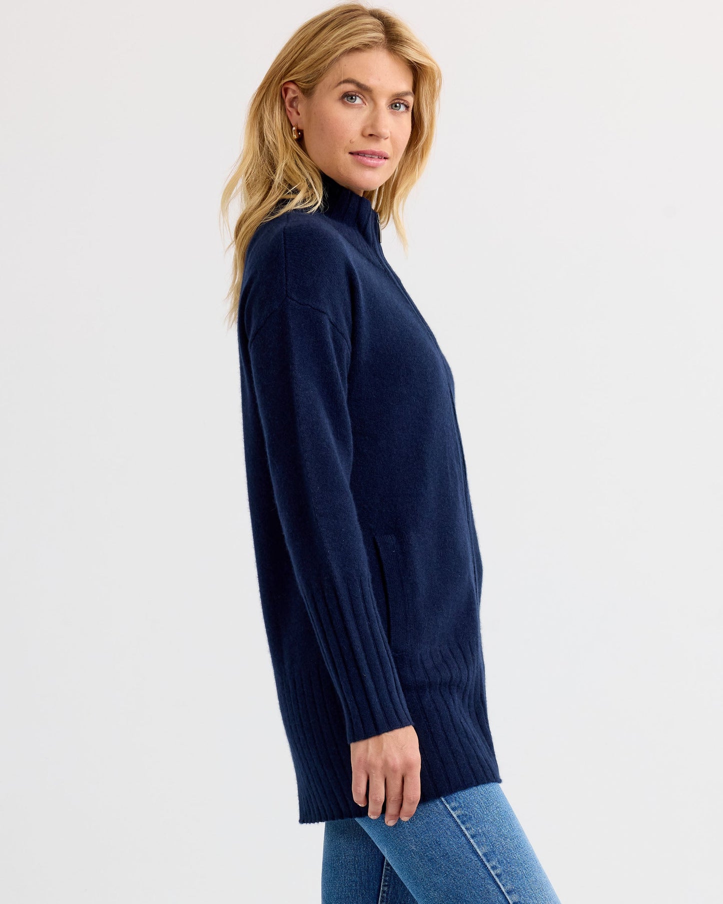 Cashmere Zip Up Cardigan