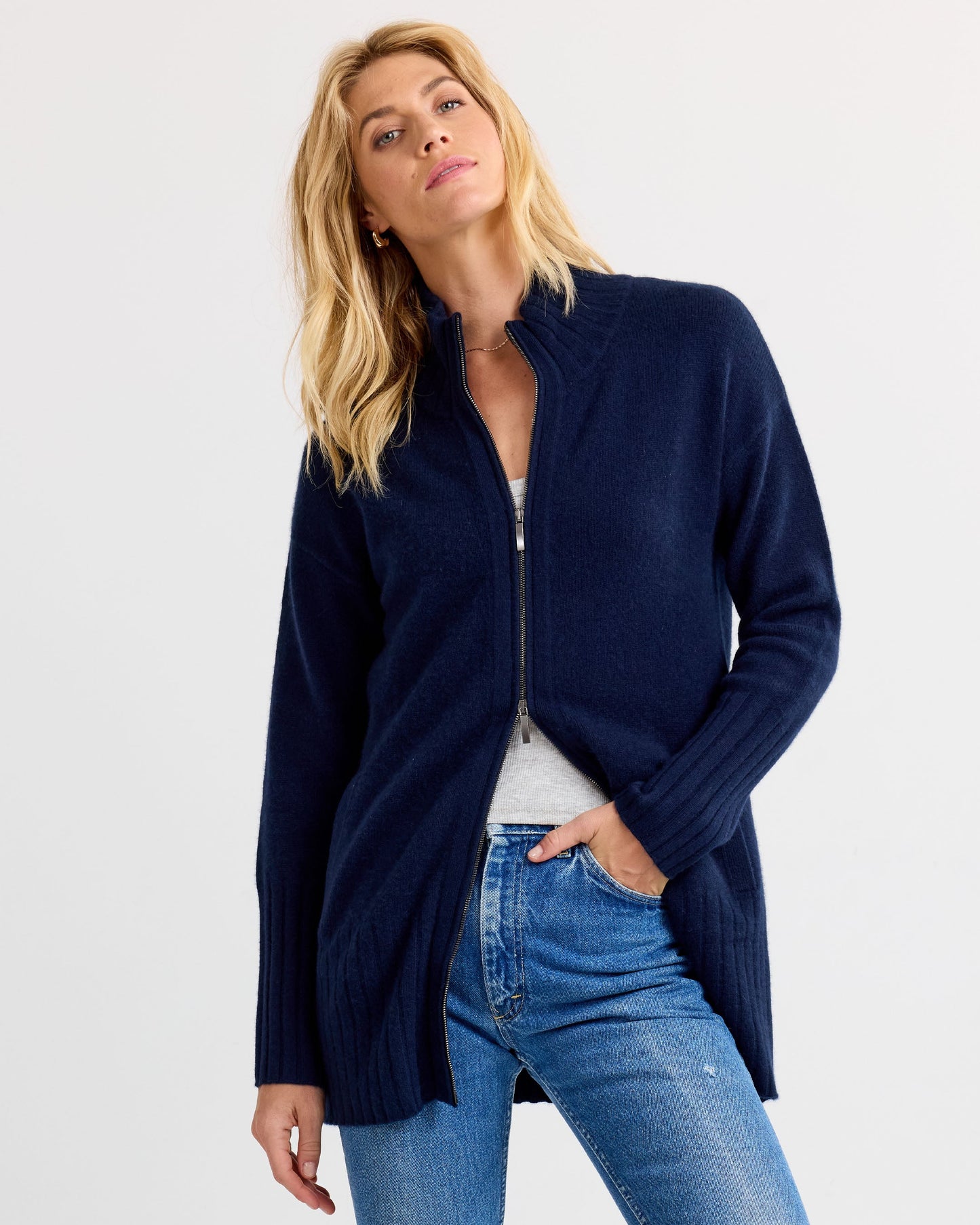 Cashmere Zip Up Cardigan