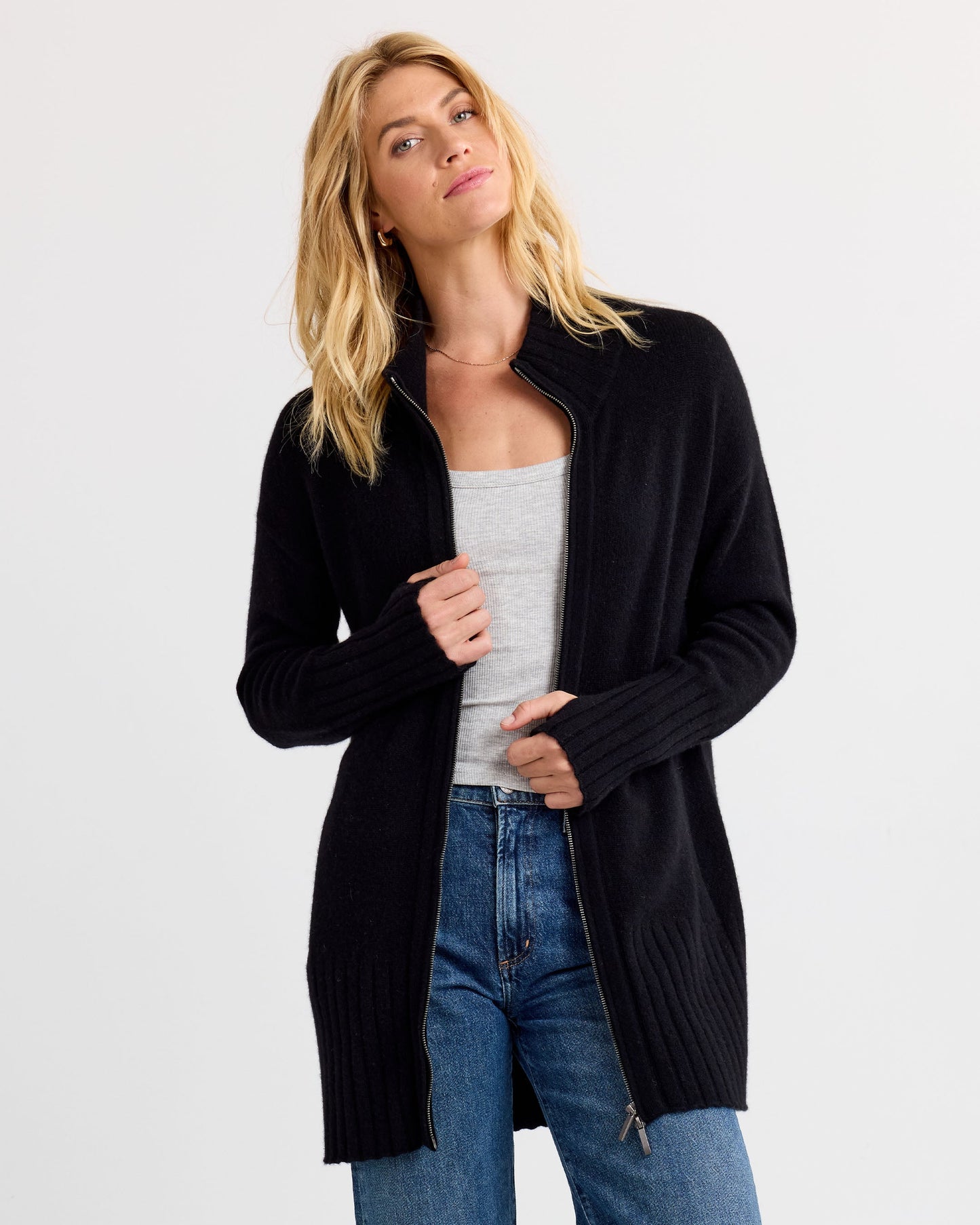 Cashmere Zip Up Cardigan