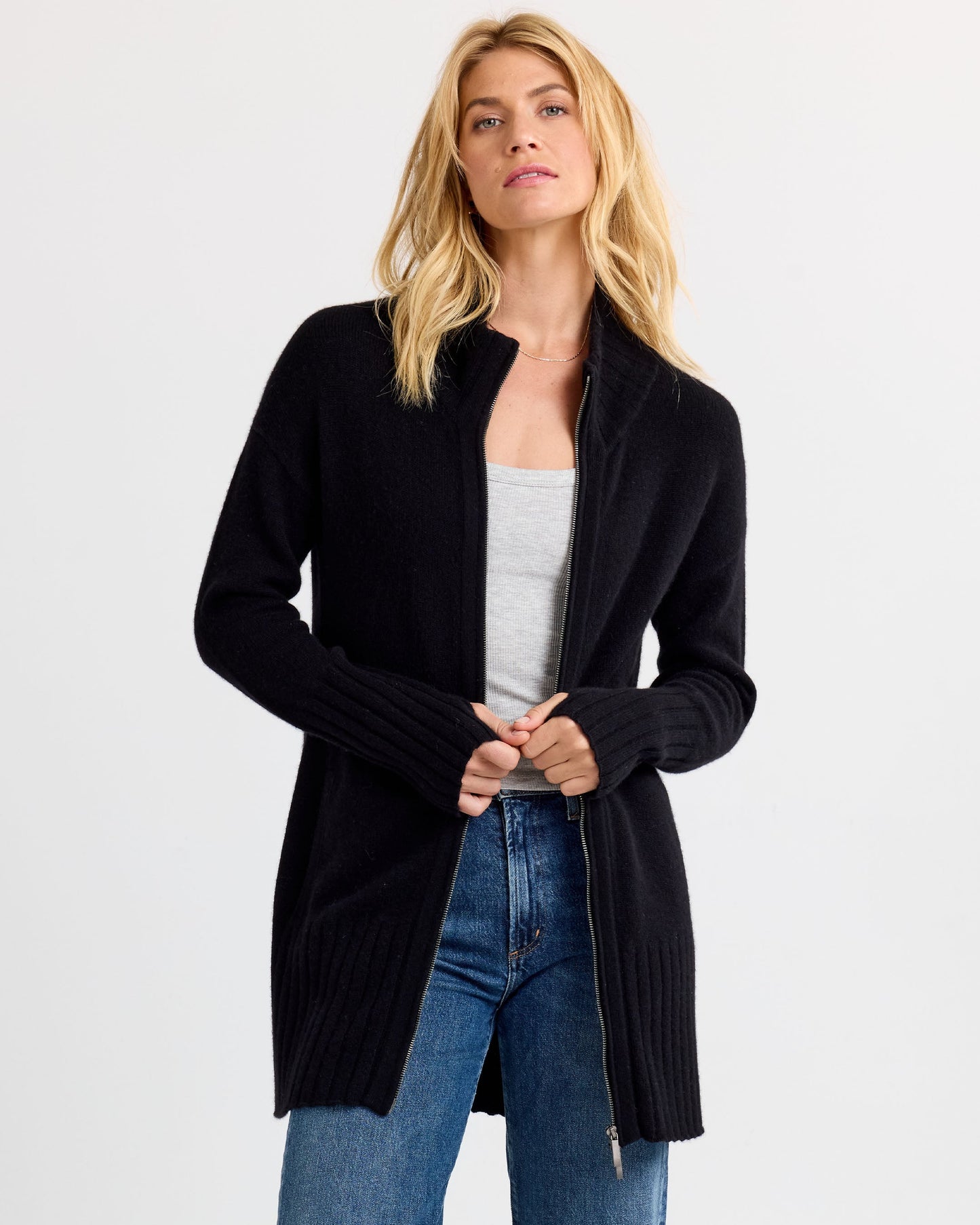 Cashmere Zip Up Cardigan