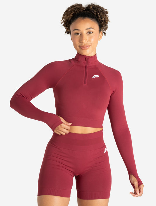 Scrunch Seamless Crop 1/2 Zip - Raspberry