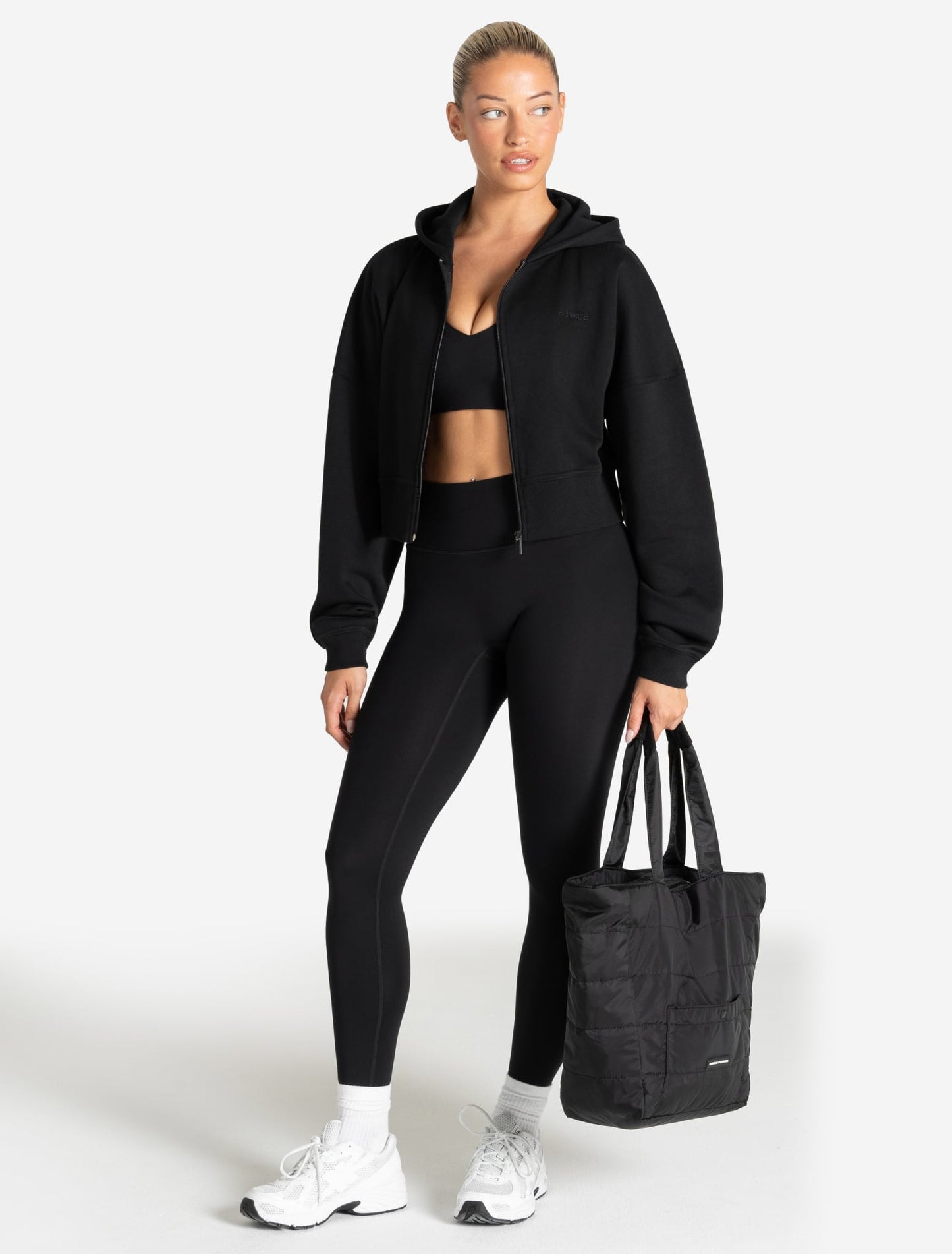 Core Crop Zip Hoodie - Black