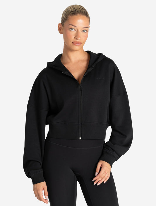 Core Crop Zip Hoodie - Black