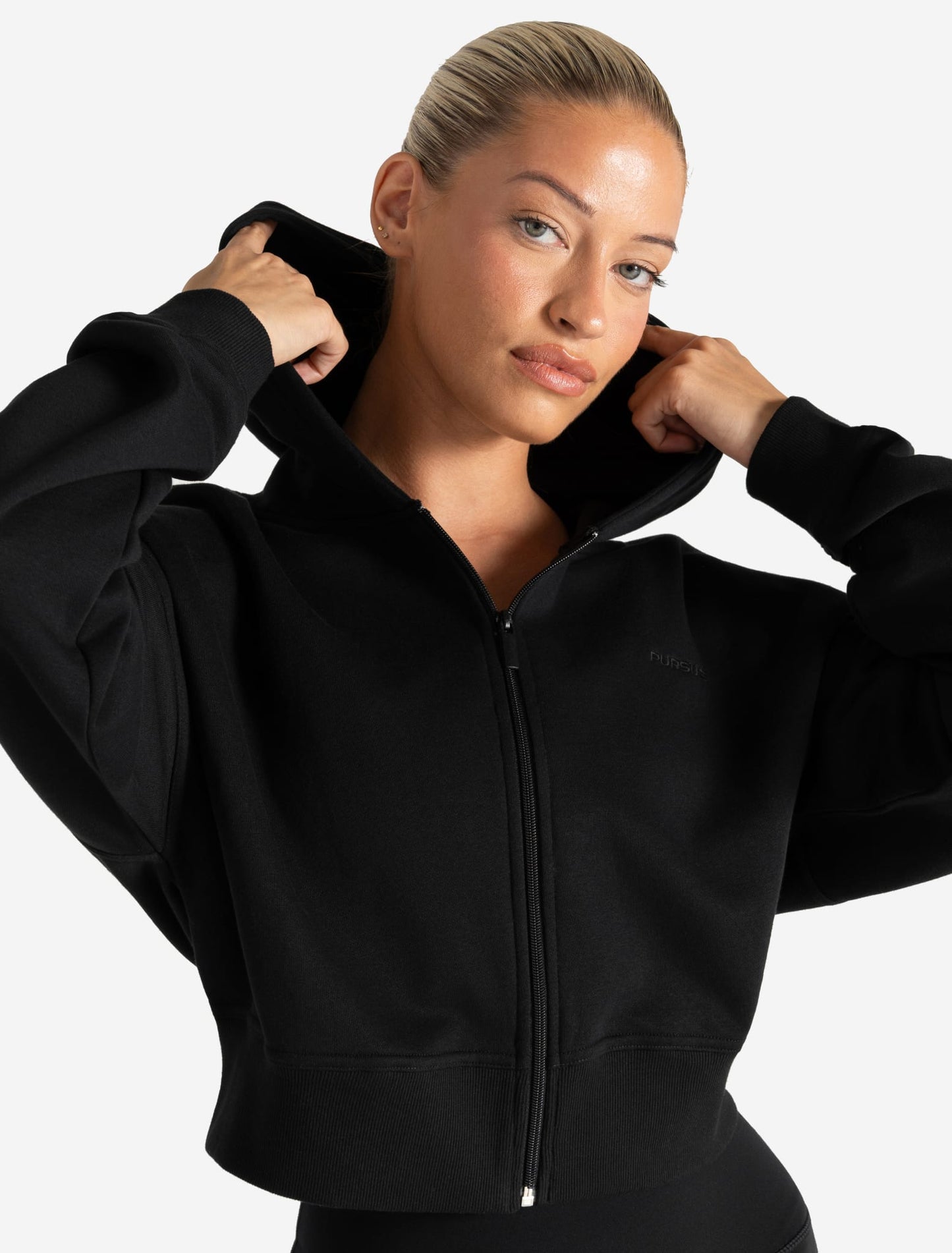 Core Crop Zip Hoodie - Black