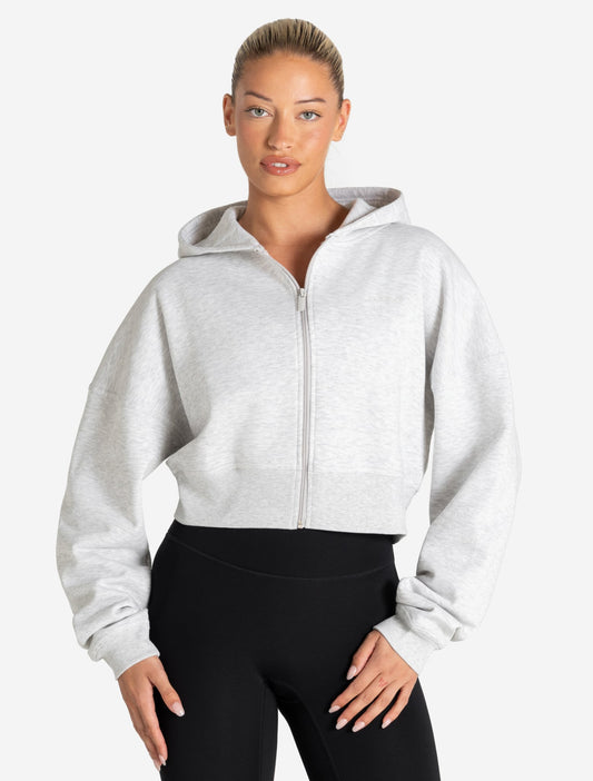 Core Crop Zip Hoodie - Grey Marl