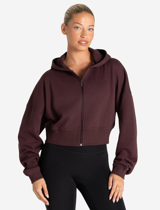 Core Crop Zip Hoodie - Cherry