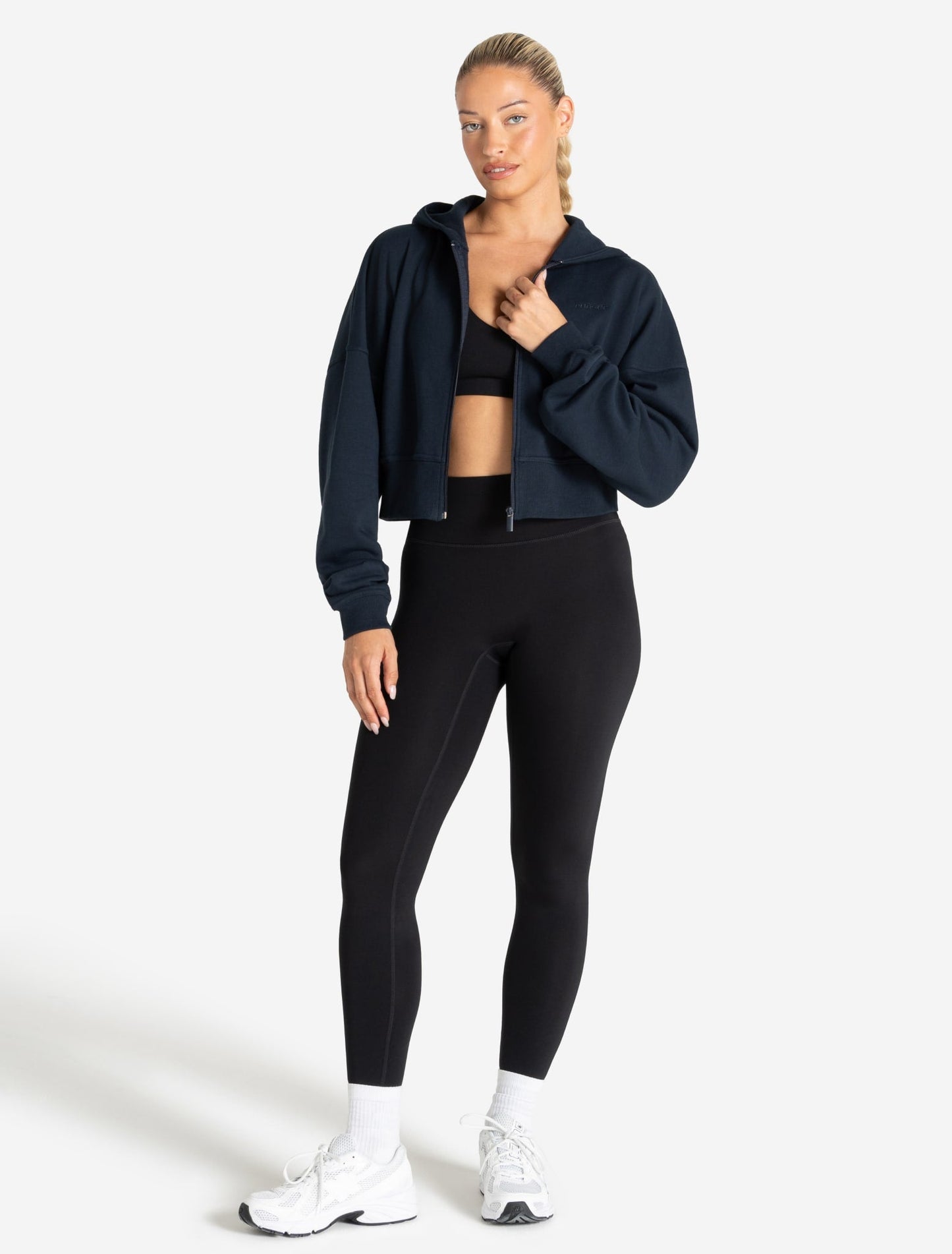 Core Crop Zip Hoodie - Navy