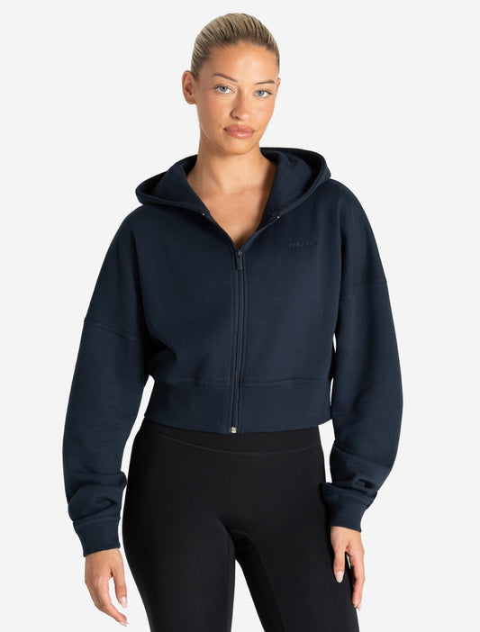 Core Crop Zip Hoodie - Navy