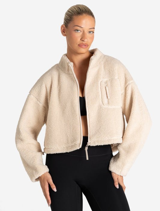 Borg Fleece Crop Jacket - Cream