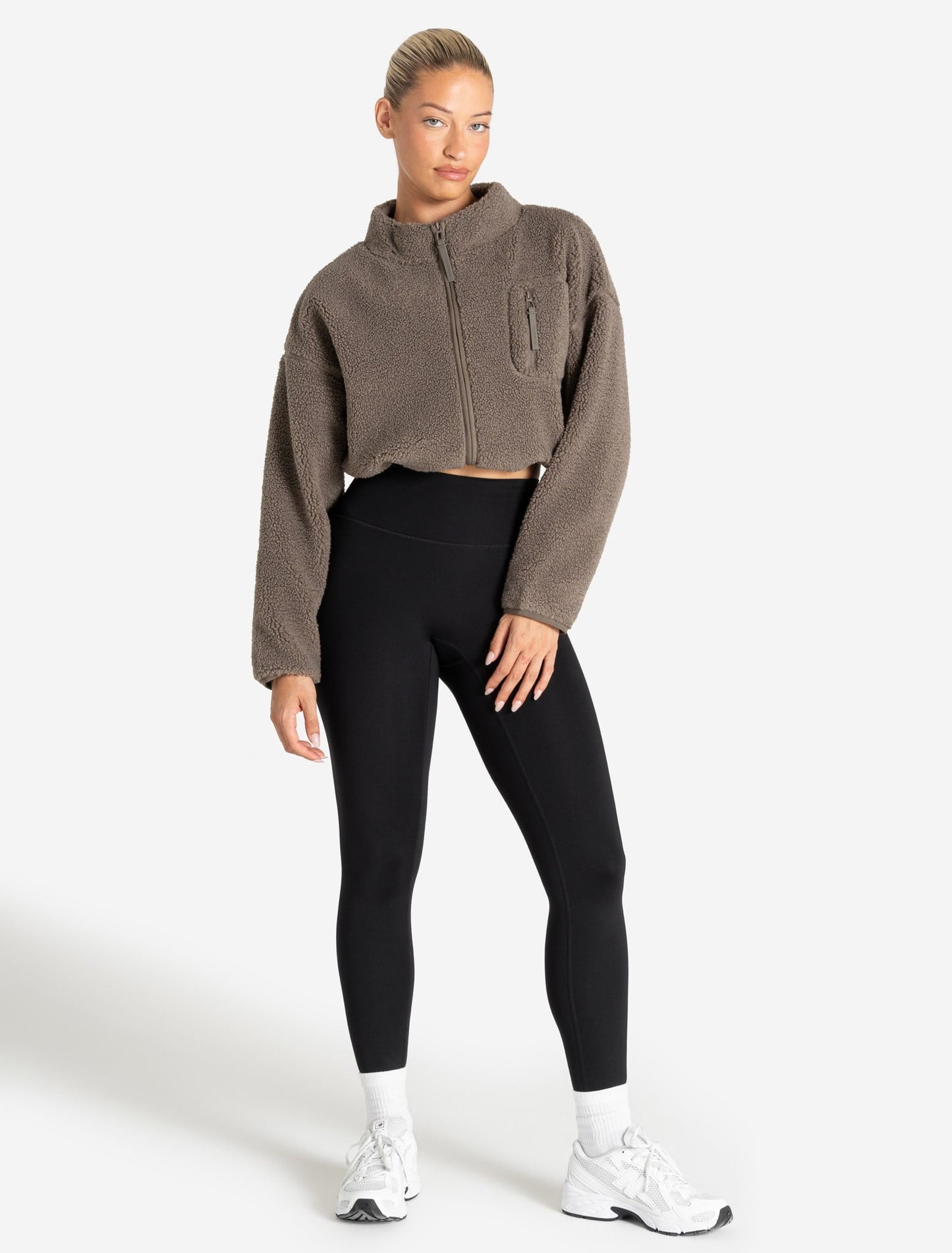 Borg Fleece Crop Jacket - Mole