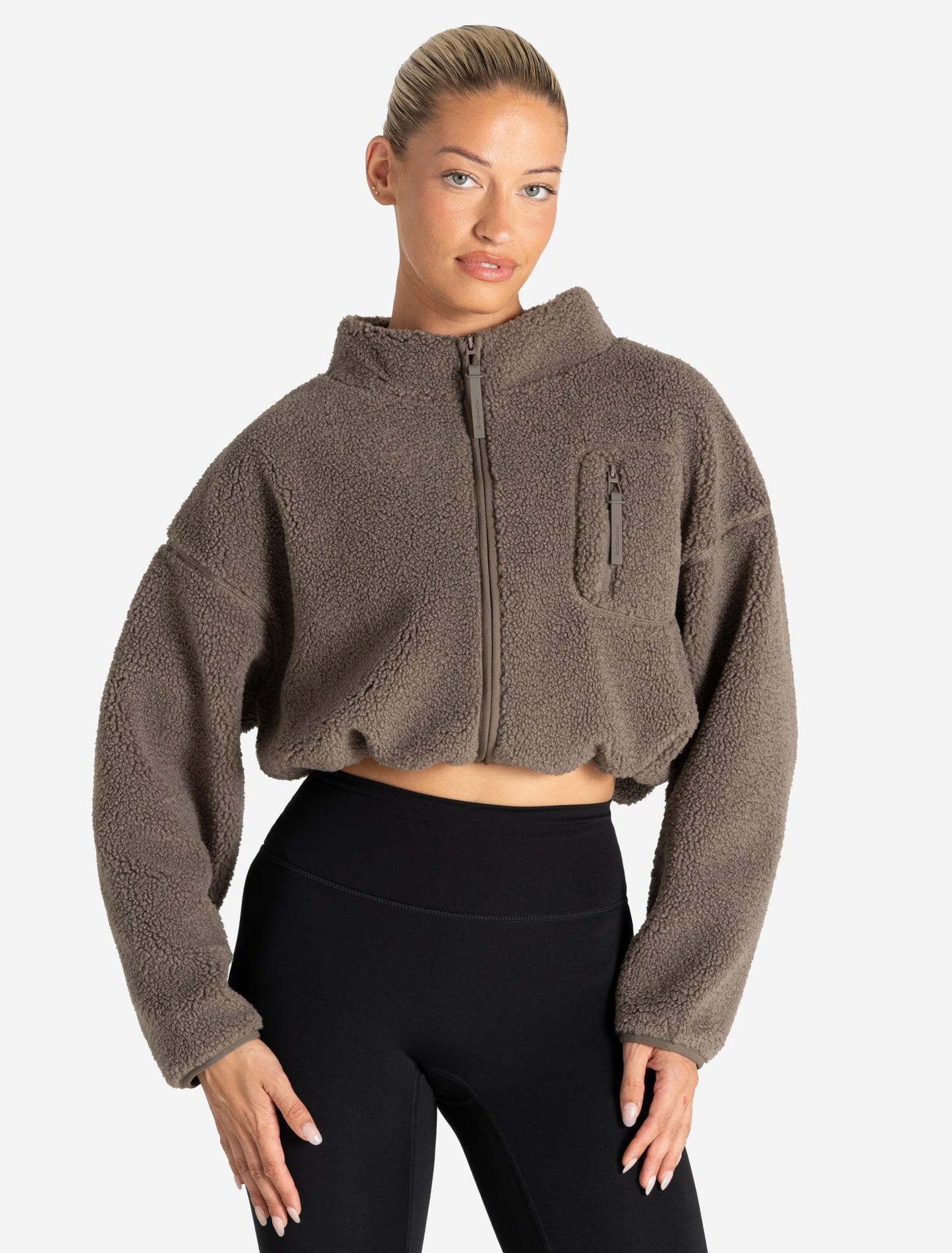 Borg Fleece Crop Jacket - Mole