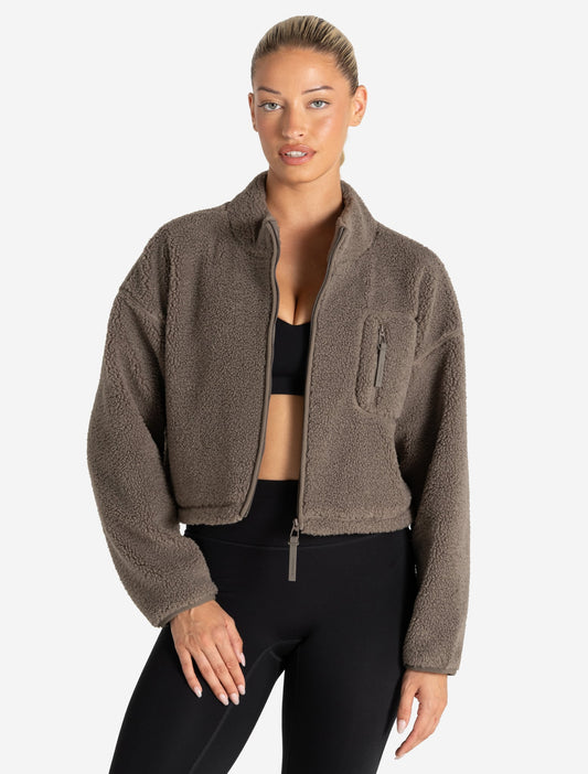 Borg Fleece Crop Jacket - Mole