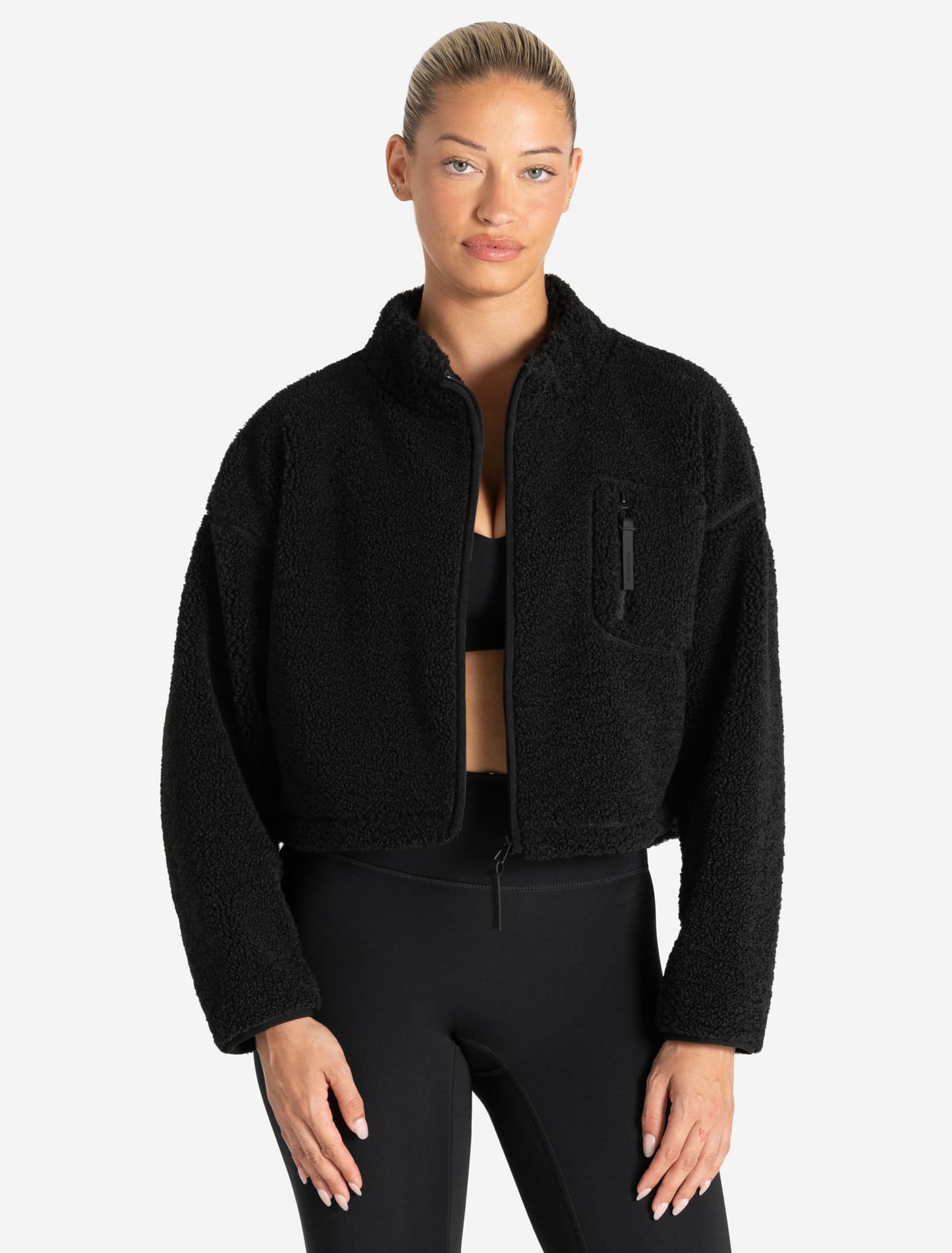 Borg Fleece Crop Jacket - Black