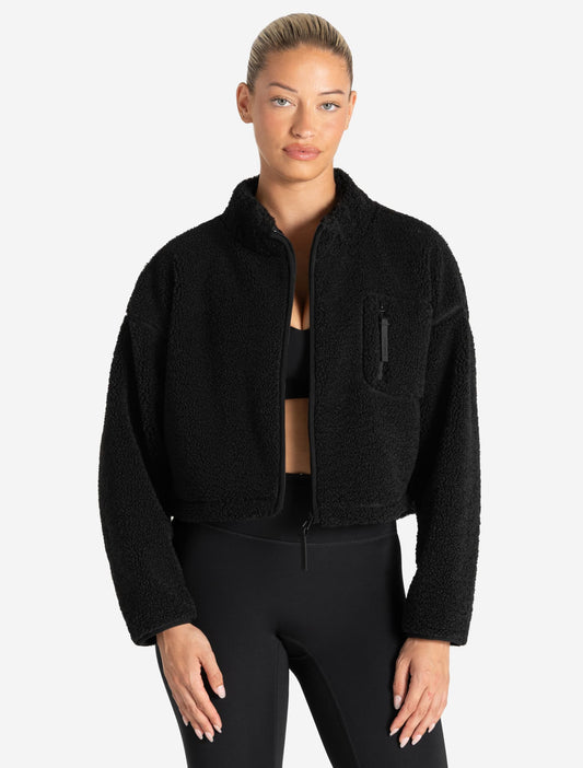 Borg Fleece Crop Jacket - Black