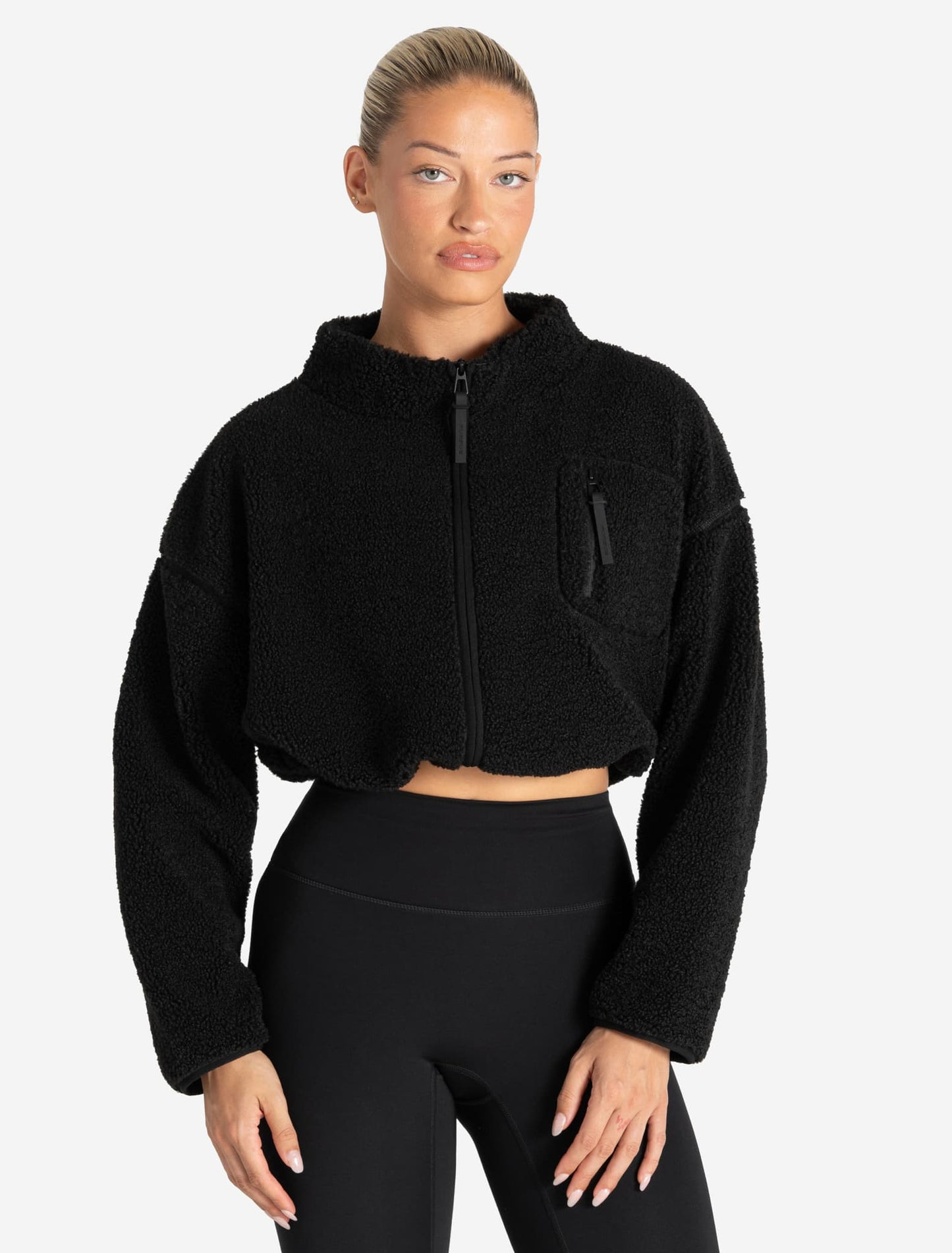 Borg Fleece Crop Jacket - Black
