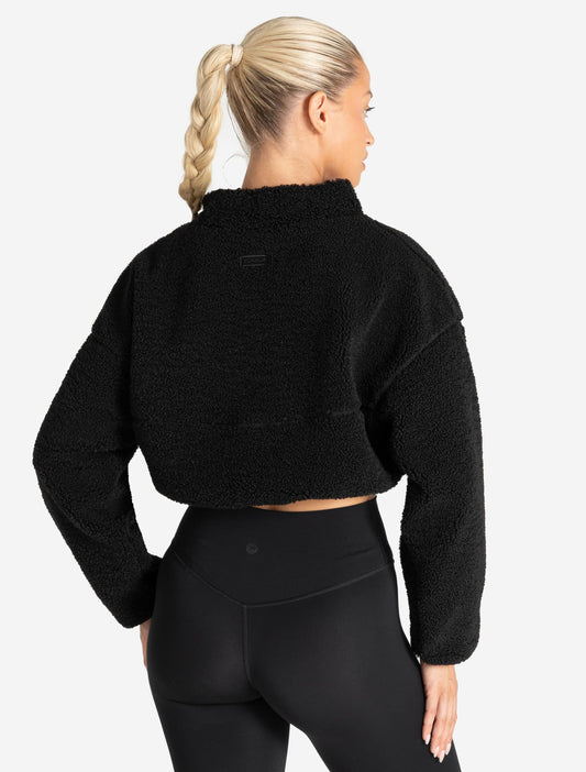 Borg Fleece Crop Jacket - Black