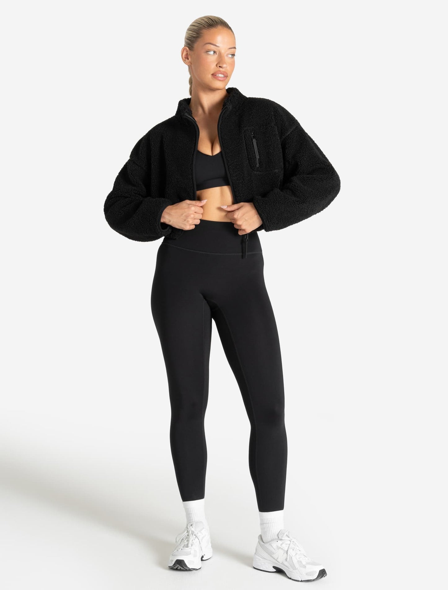 Borg Fleece Crop Jacket - Black