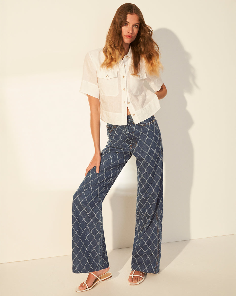 Taylor Diamond Printed Wide-Leg Jean