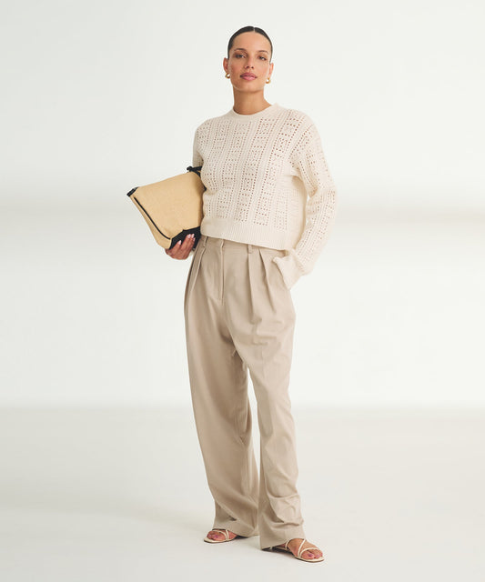 Novelty Cashmere Crochet Crewneck