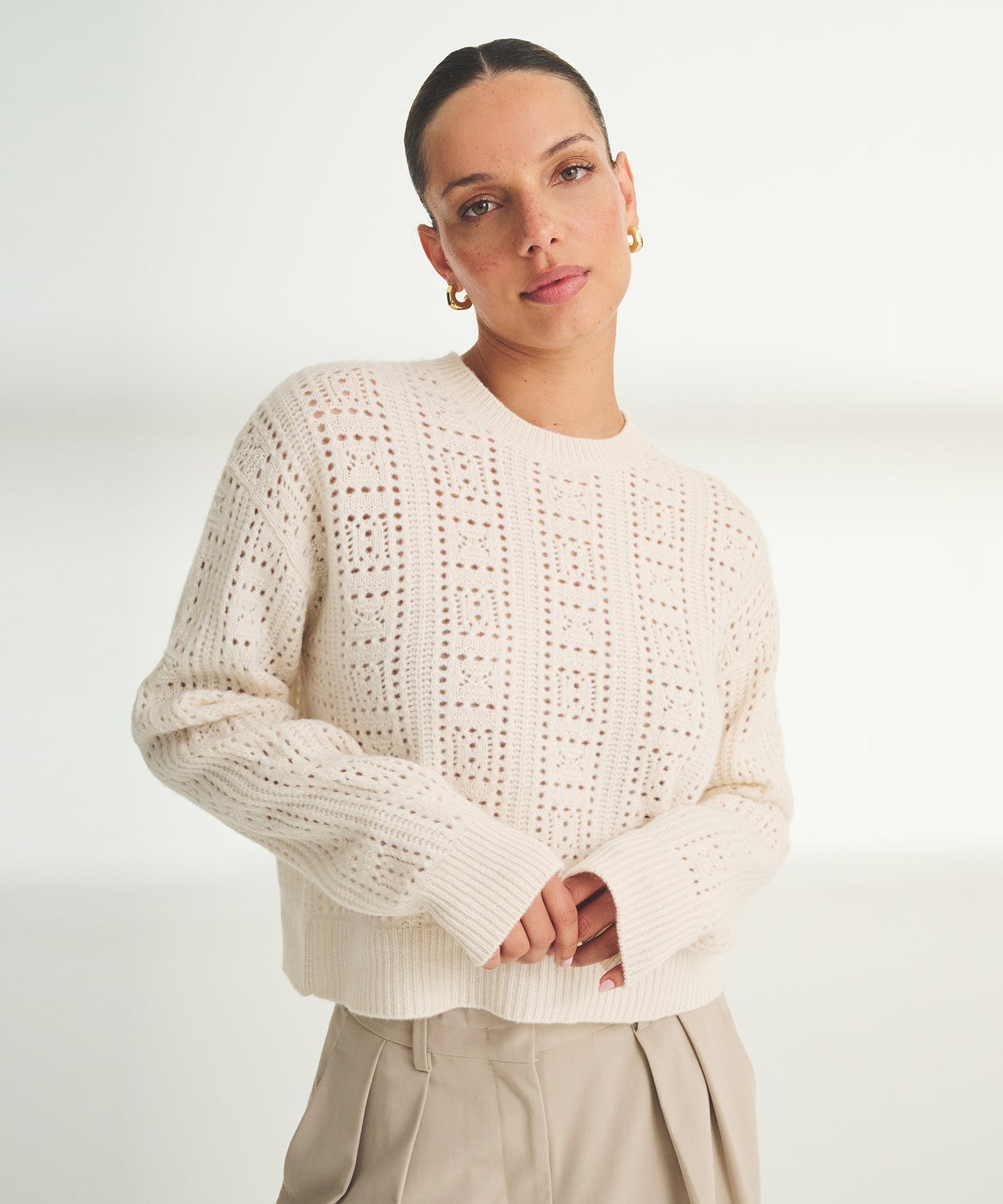 Novelty Cashmere Crochet Crewneck