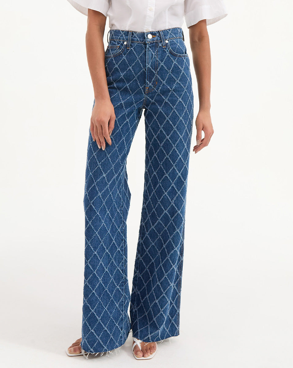 Taylor Diamond Printed Wide-Leg Jean