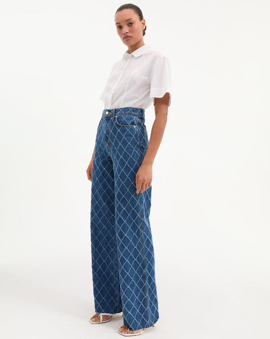 Taylor Diamond Printed Wide-Leg Jean