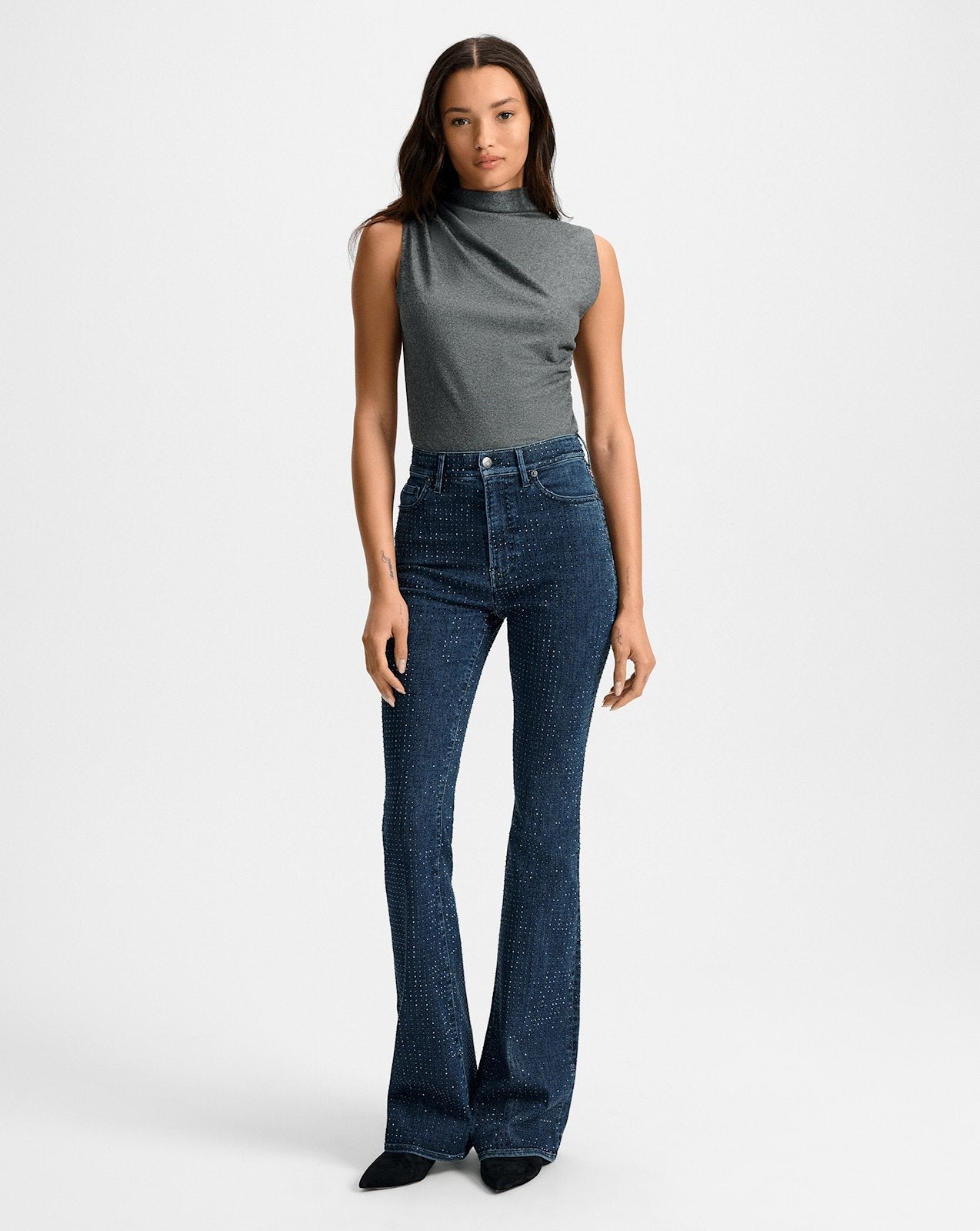Beverly Rhinestone Skinny-Flare Jean