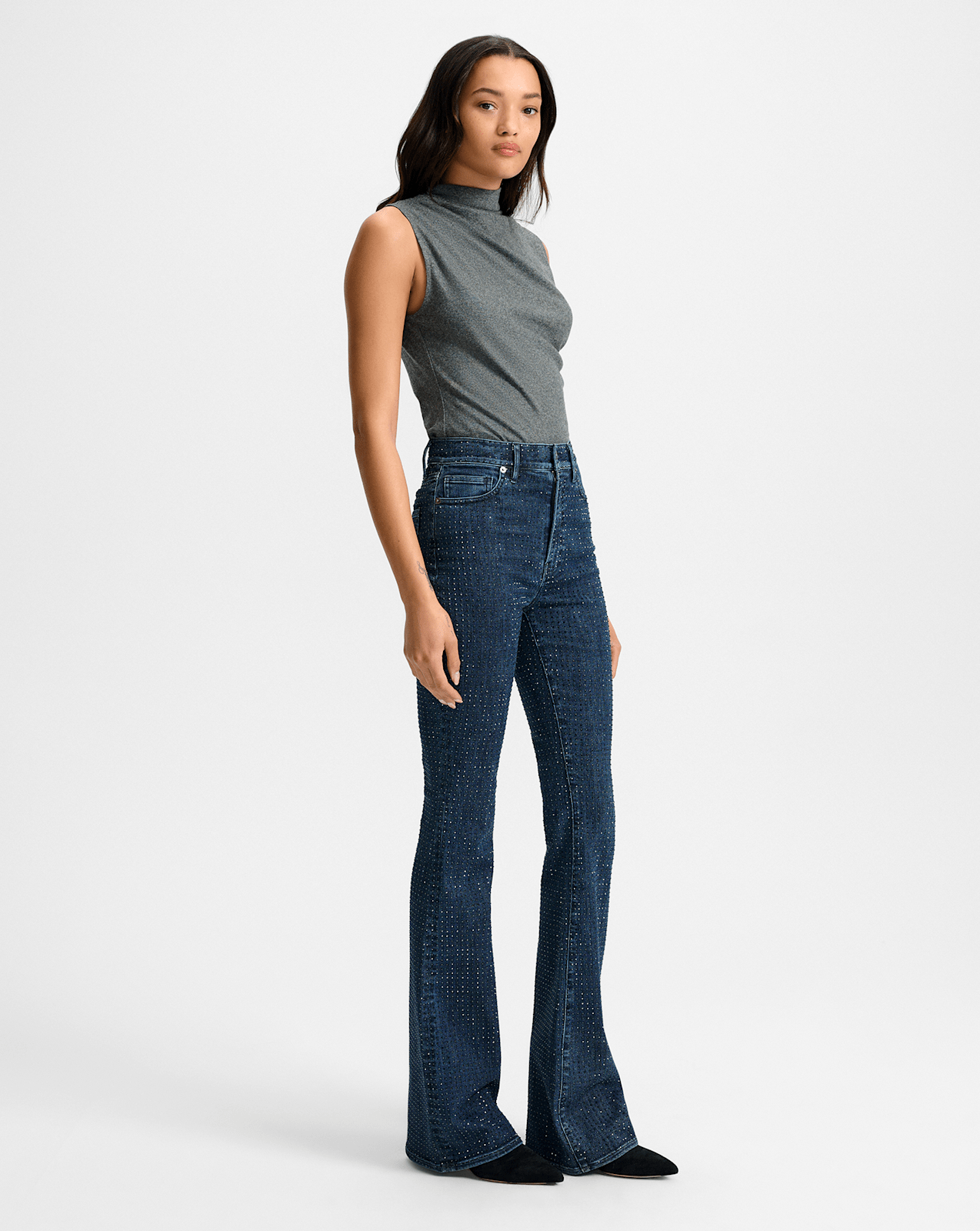 Beverly Rhinestone Skinny-Flare Jean