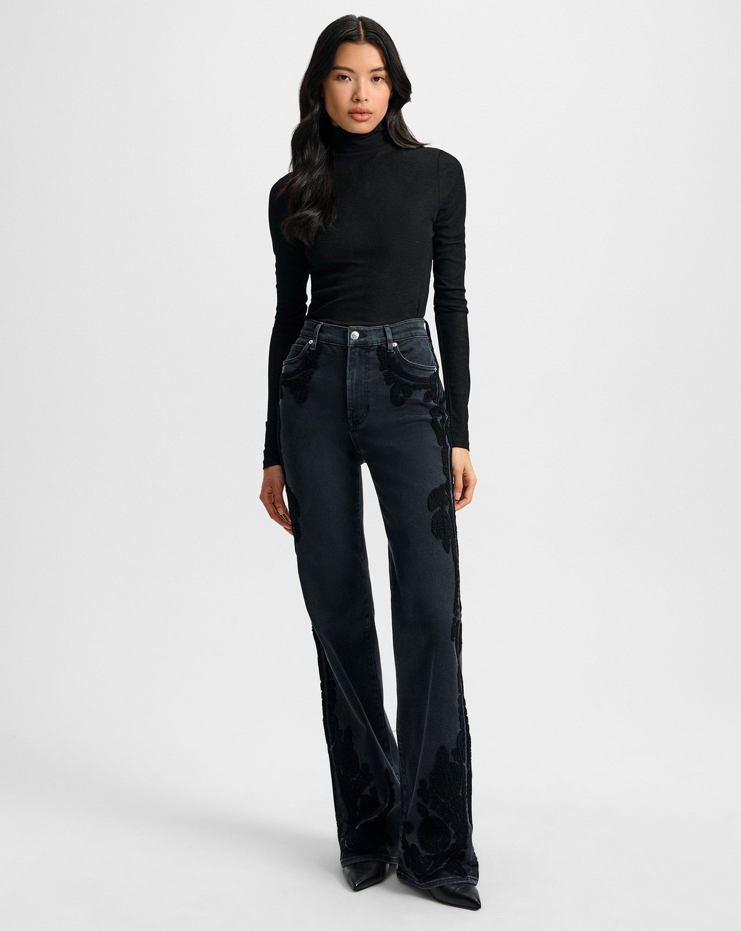 Crosbie Embroidered Slim Wide-Leg Jean