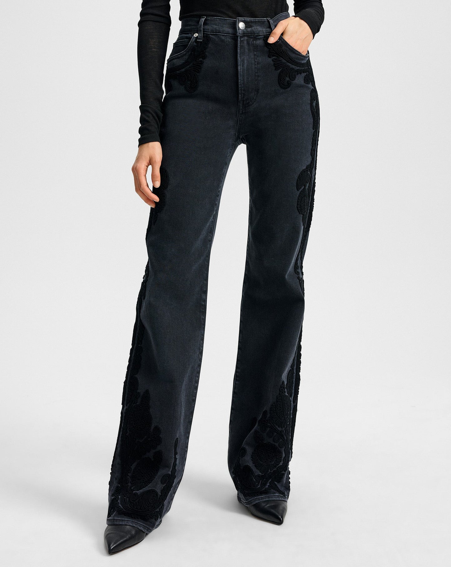 Crosbie Embroidered Slim Wide-Leg Jean