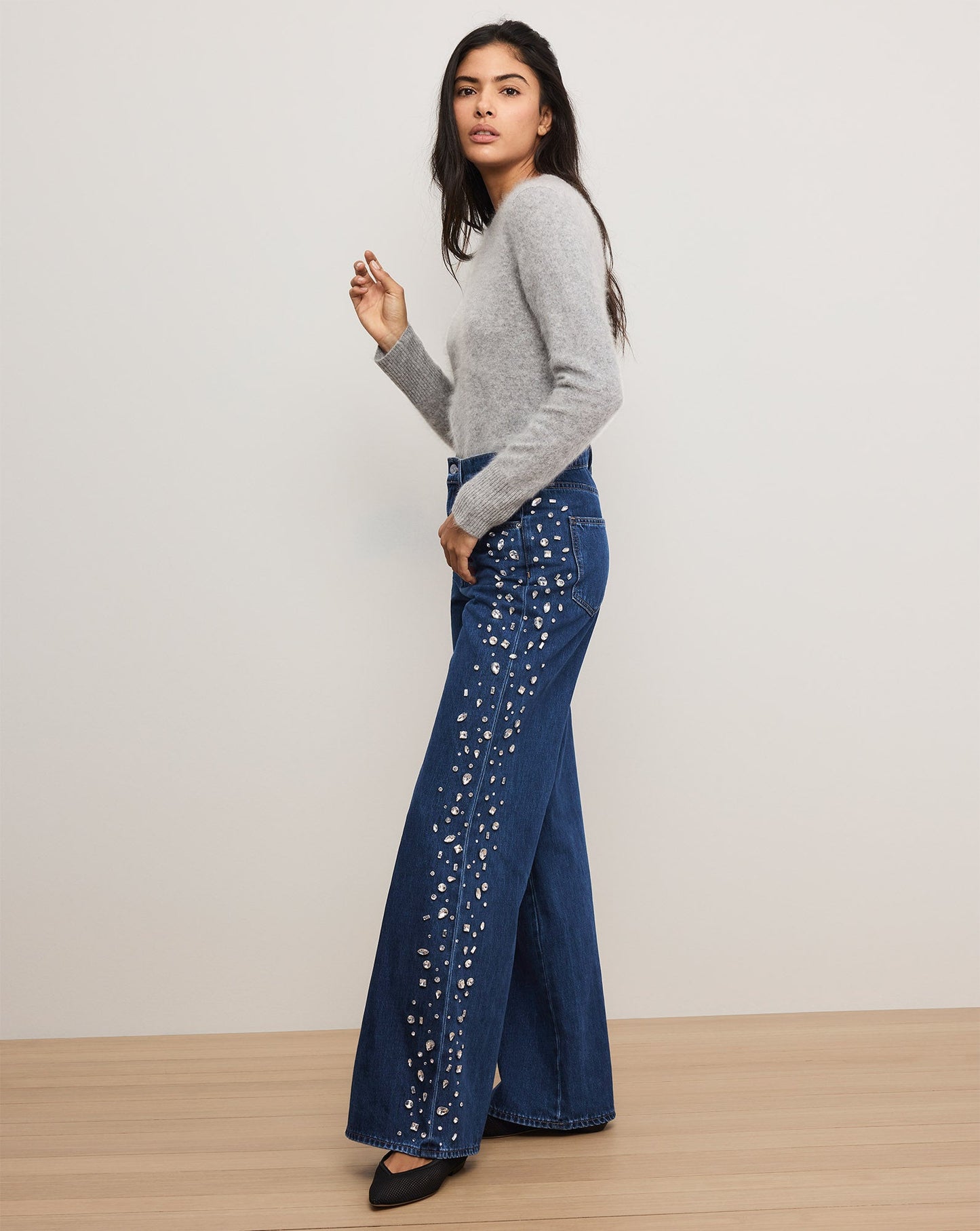 Kasey Embellished Wide-Leg Jean