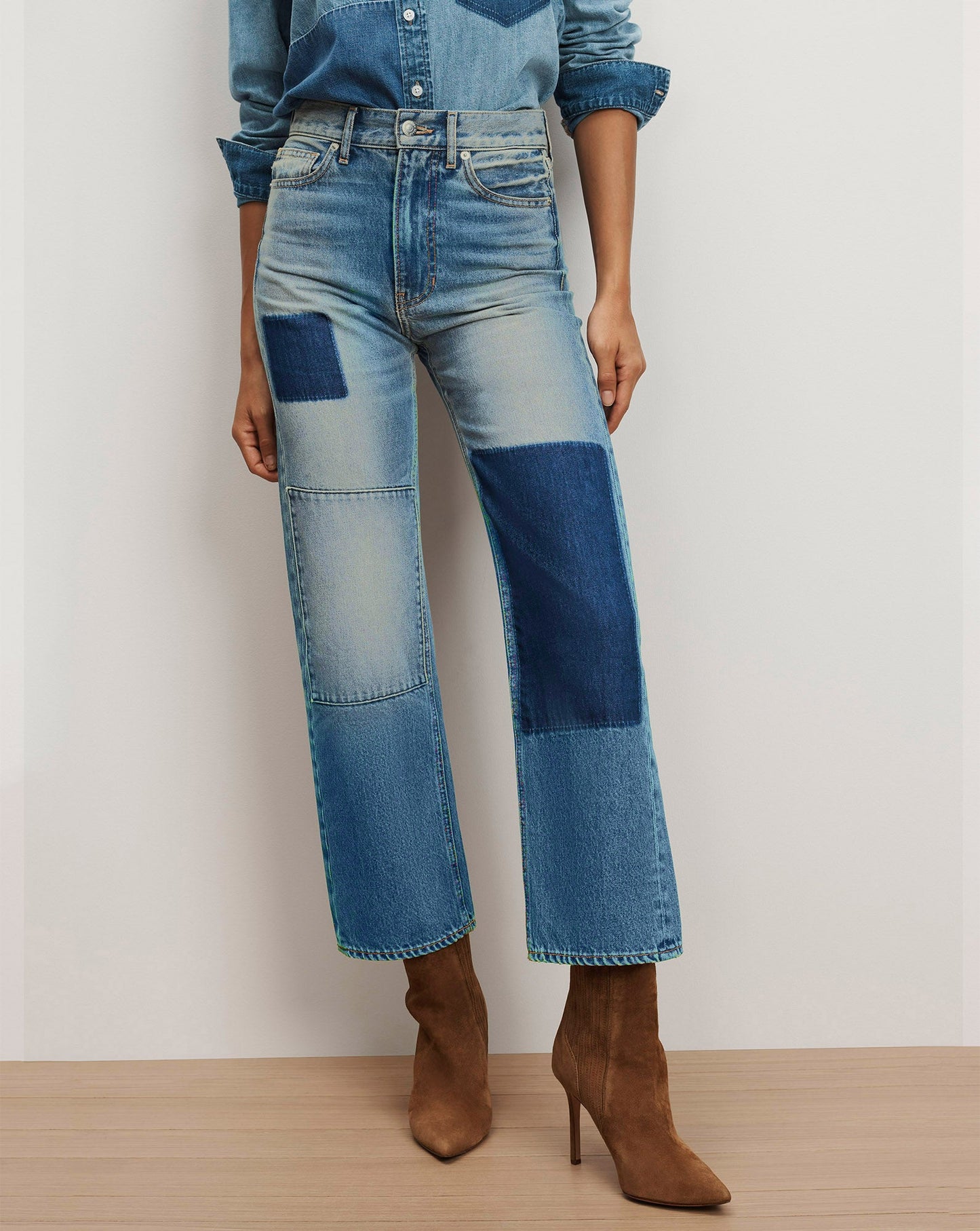 Dylan Patchwork Straight-Leg Jean