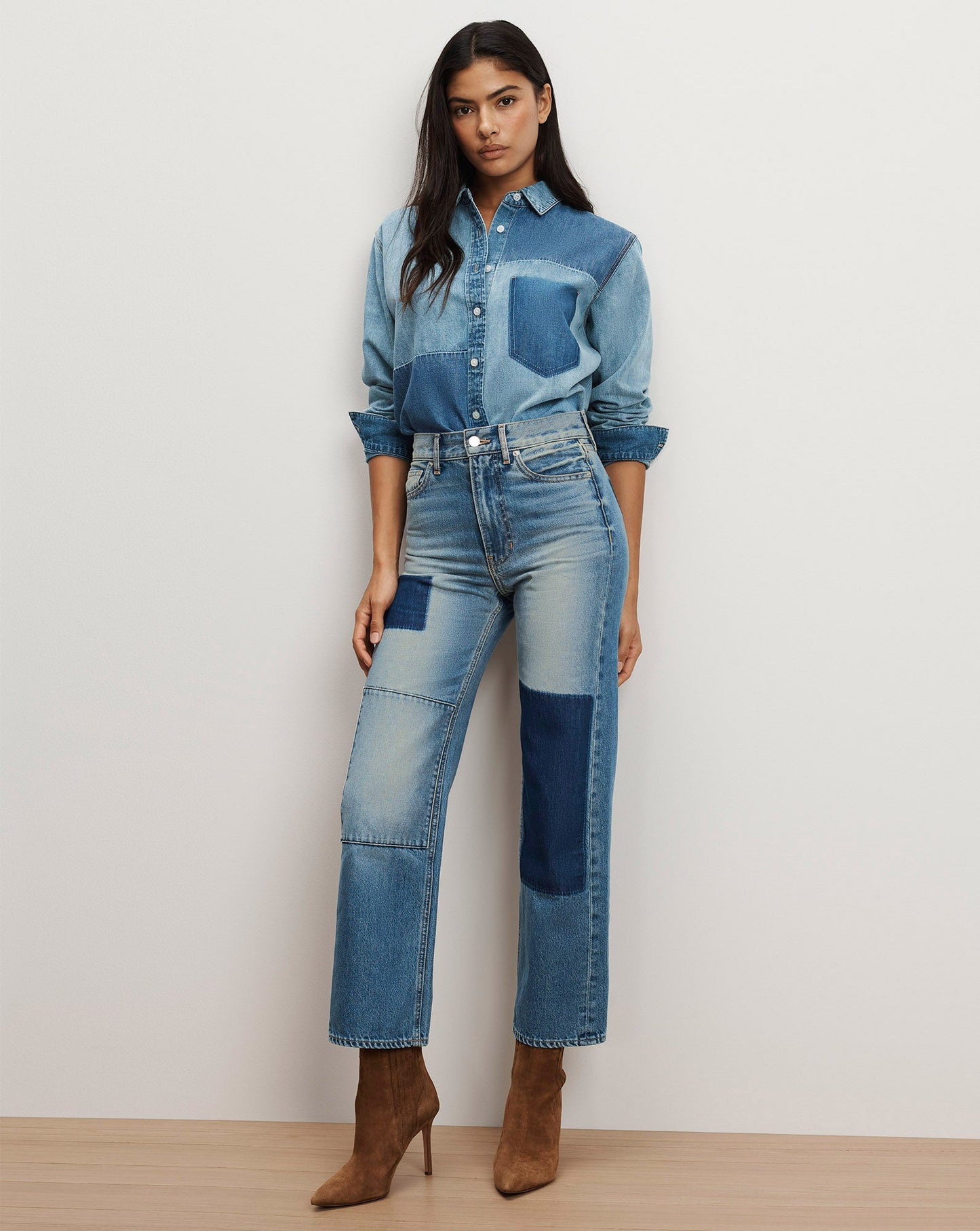 Dylan Patchwork Straight-Leg Jean