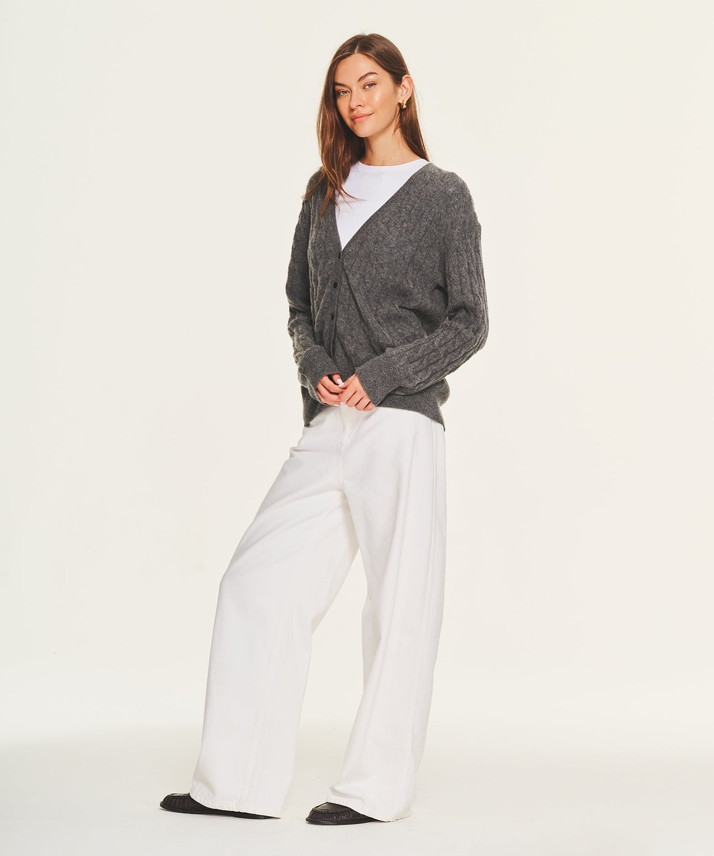 Lightweight Cashmere Cable Oversized Cardigan