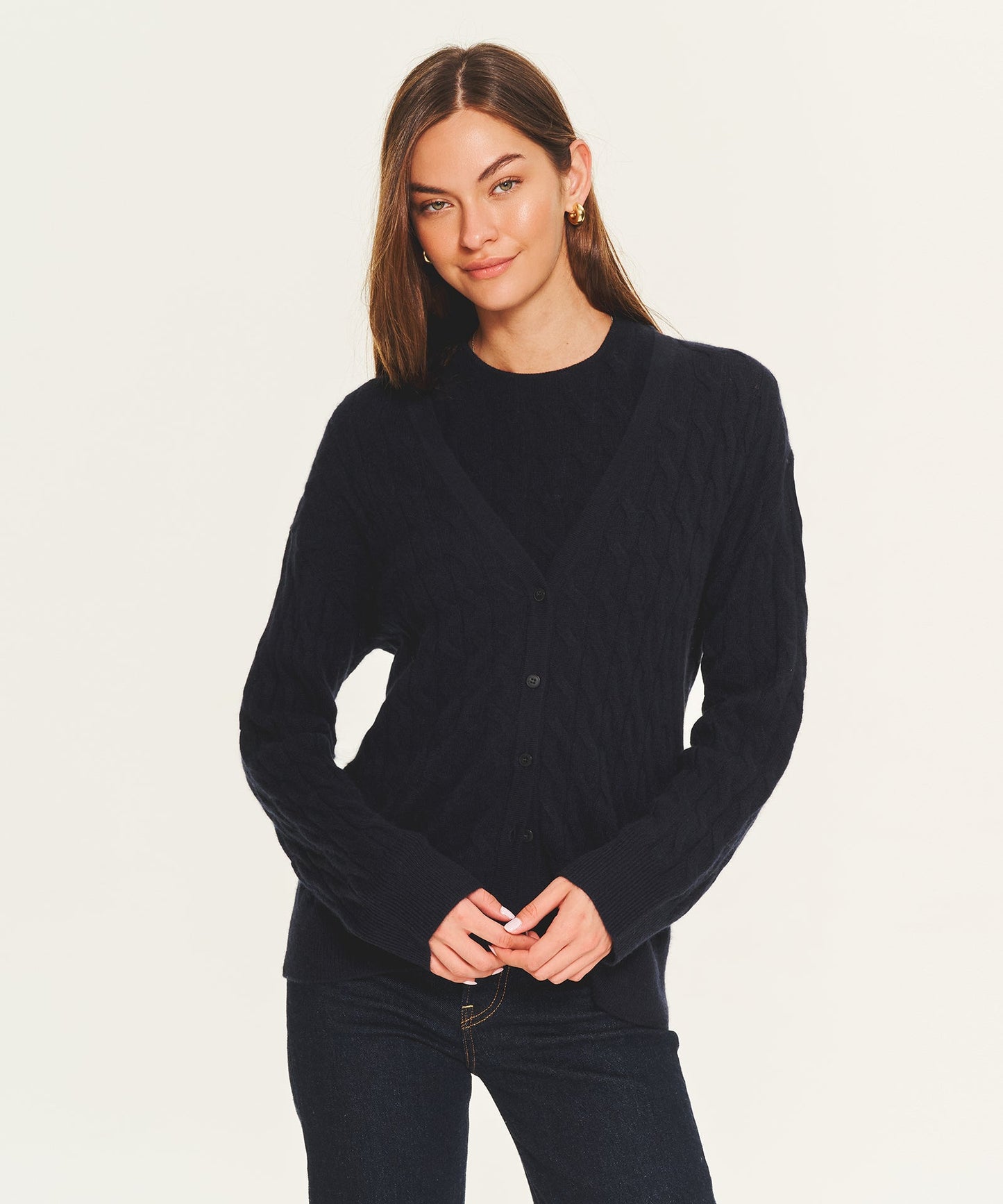 Lightweight Cashmere Cable Oversized Cardigan
