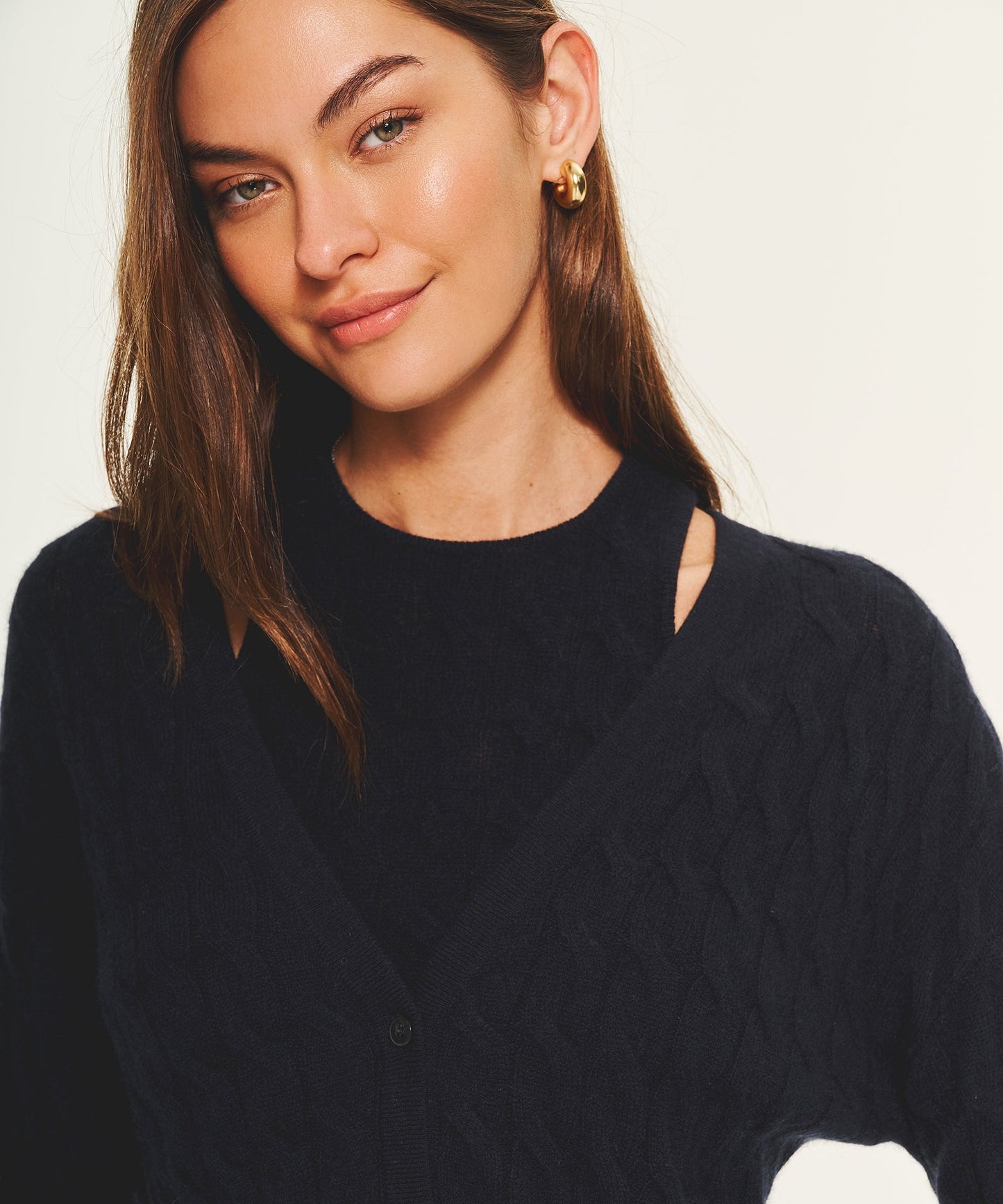 Lightweight Cashmere Cable Oversized Cardigan