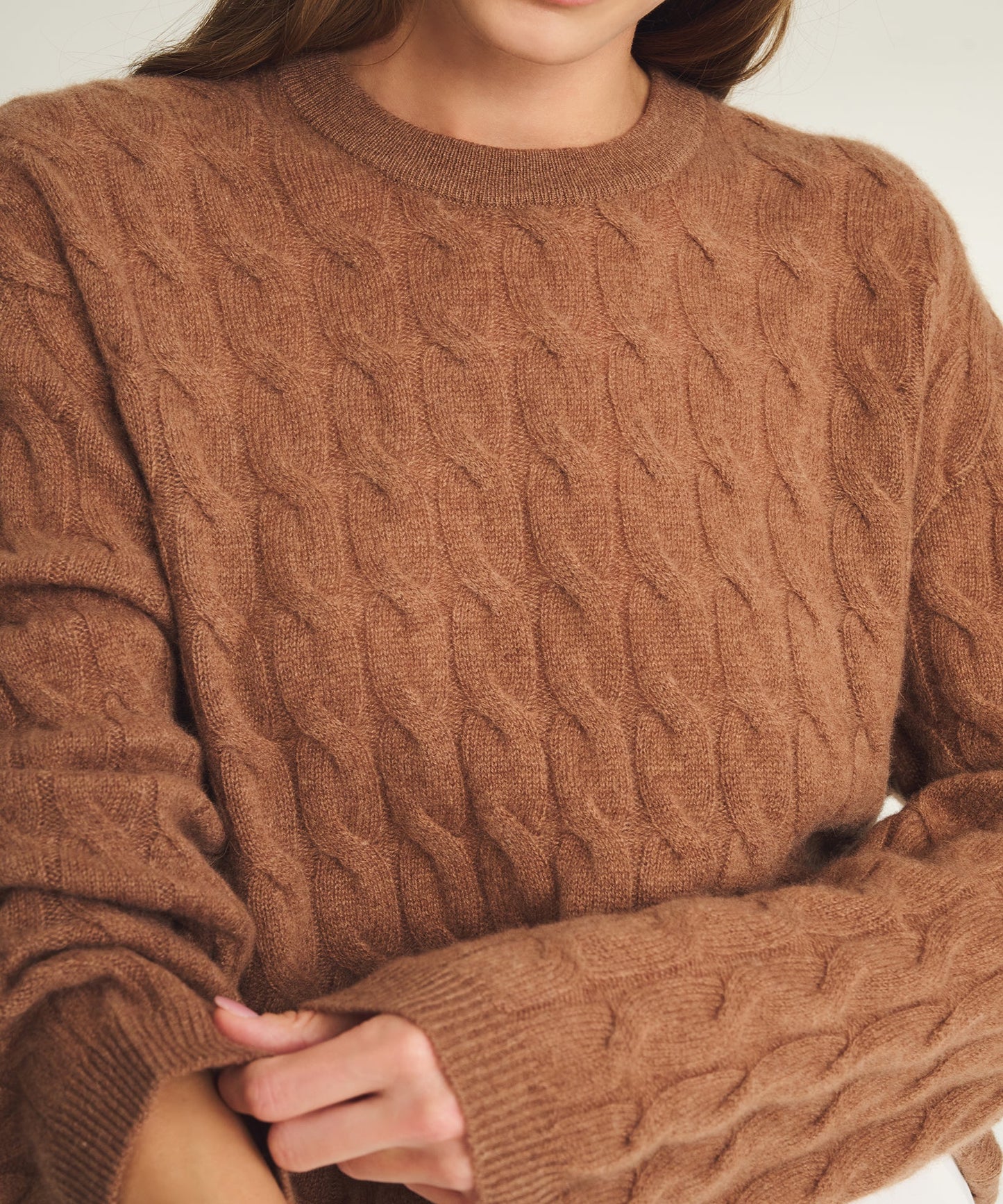 Lightweight Cashmere Cable Oversized Crewneck Sweater