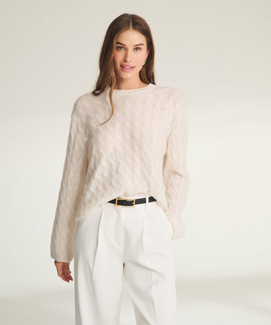 Lightweight Cashmere Cable Oversized Crewneck Sweater