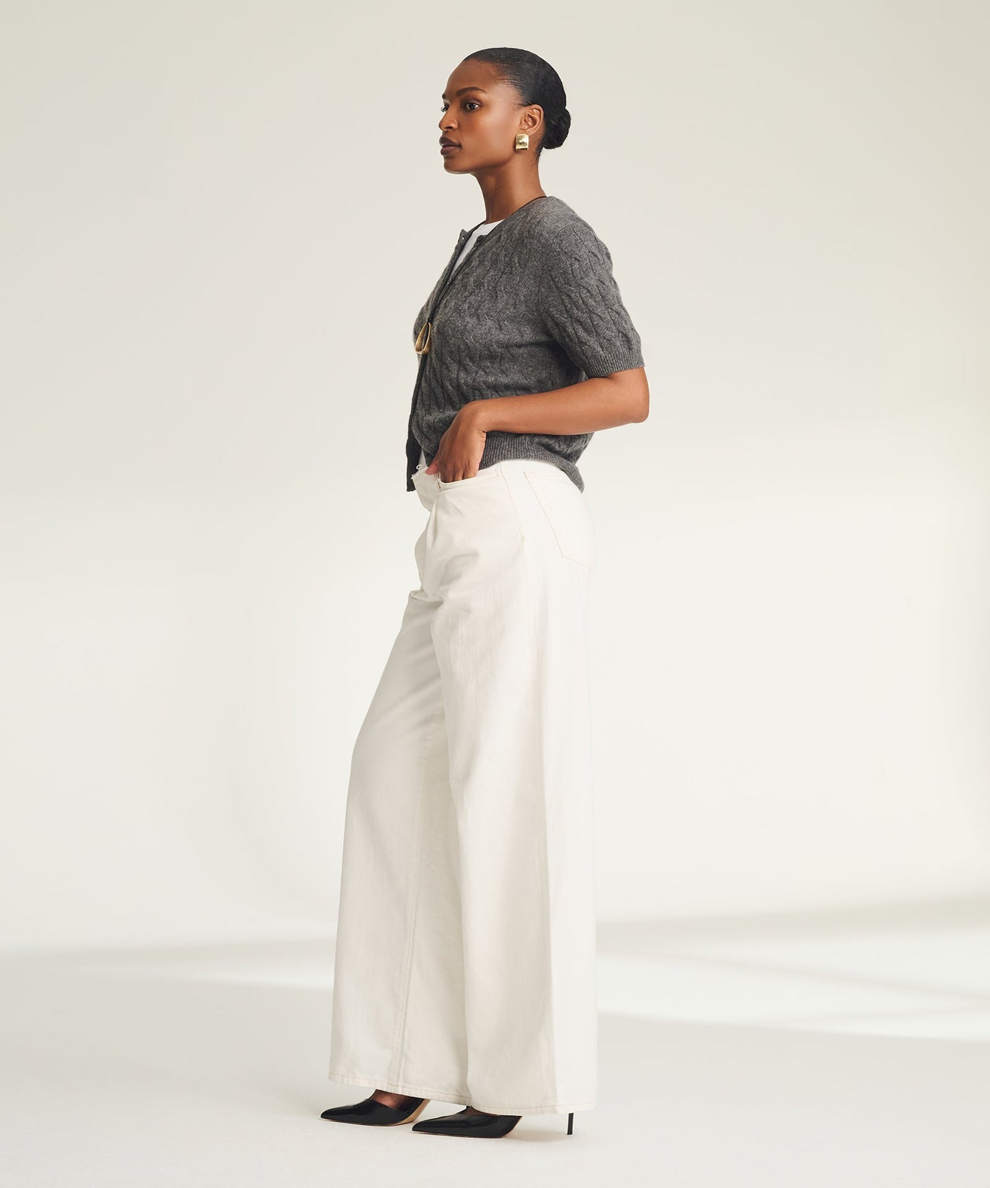 Lightweight Cashmere Cable Short Sleeve Cardigan