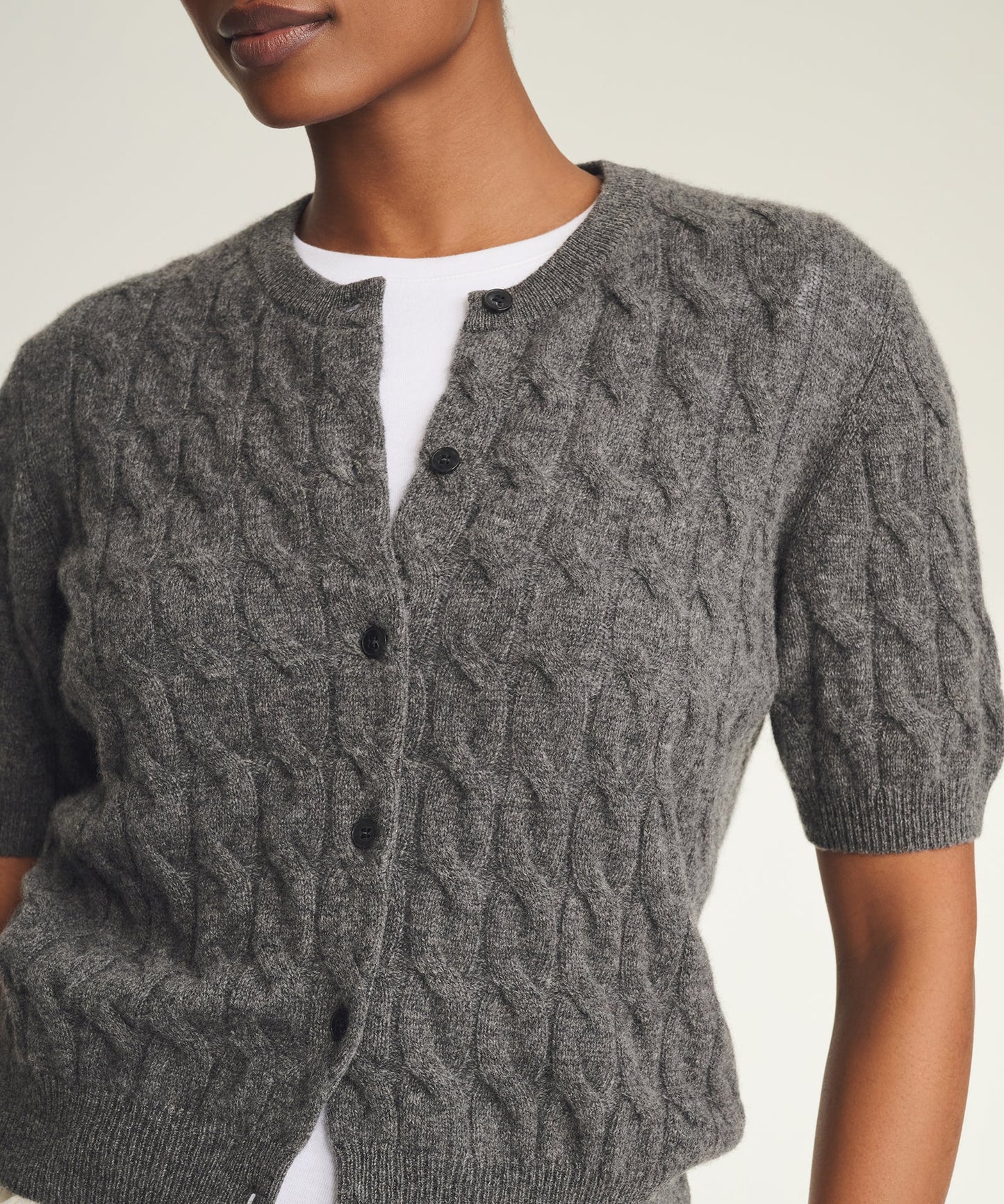 Lightweight Cashmere Cable Short Sleeve Cardigan
