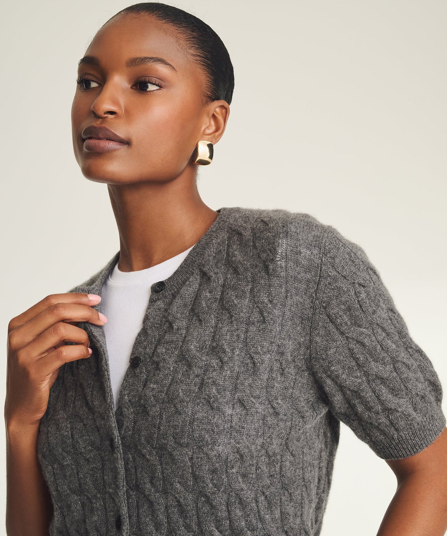 Lightweight Cashmere Cable Short Sleeve Cardigan